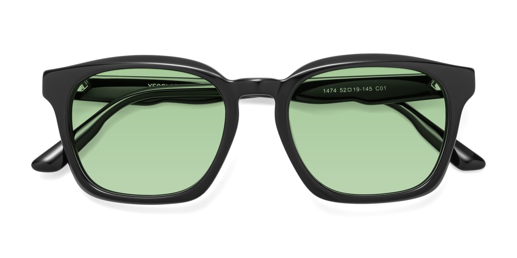 Folded Front of 1474 in Black with Medium Green Tinted Lenses