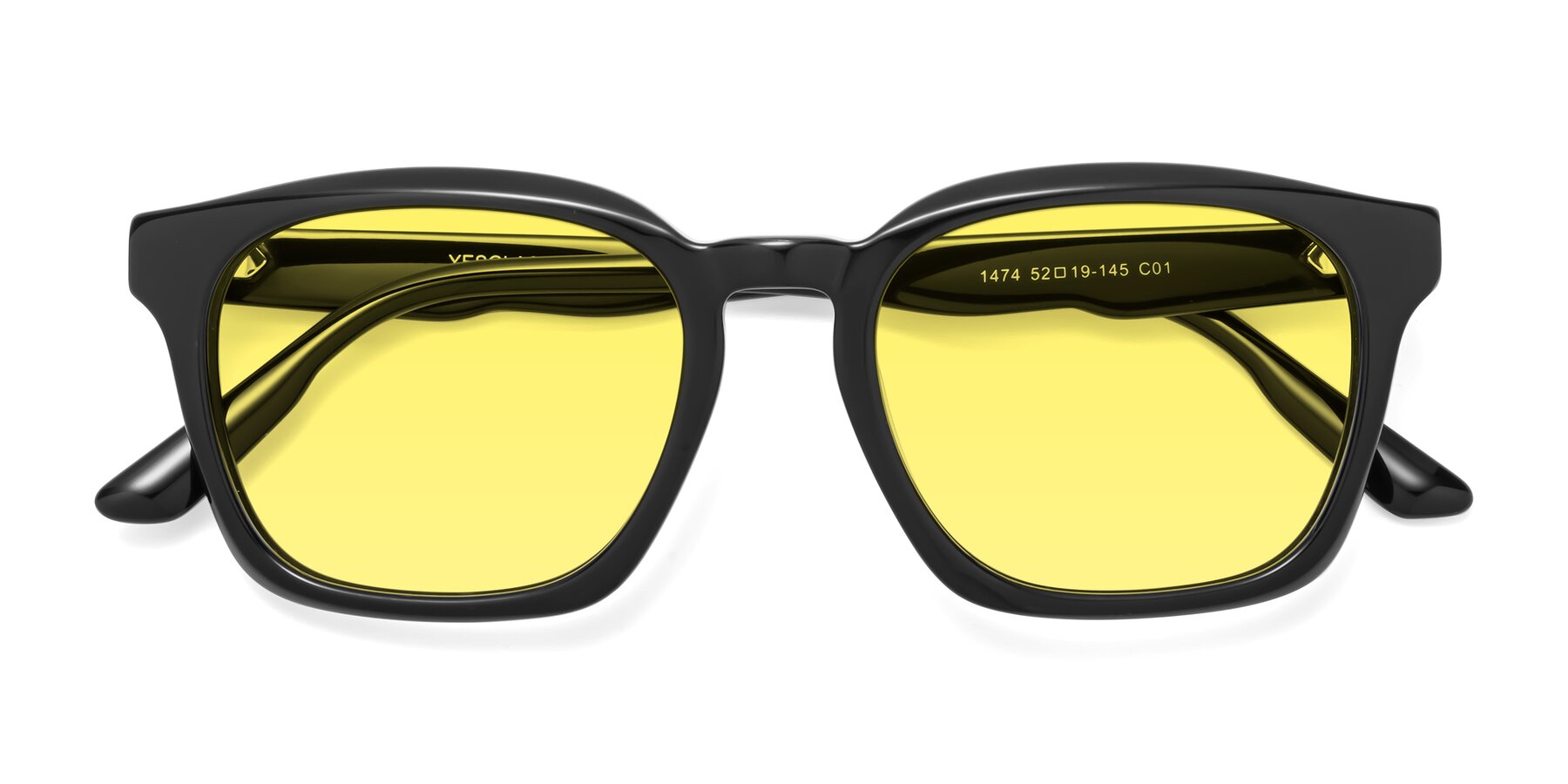 Folded Front of 1474 in Black with Medium Yellow Tinted Lenses