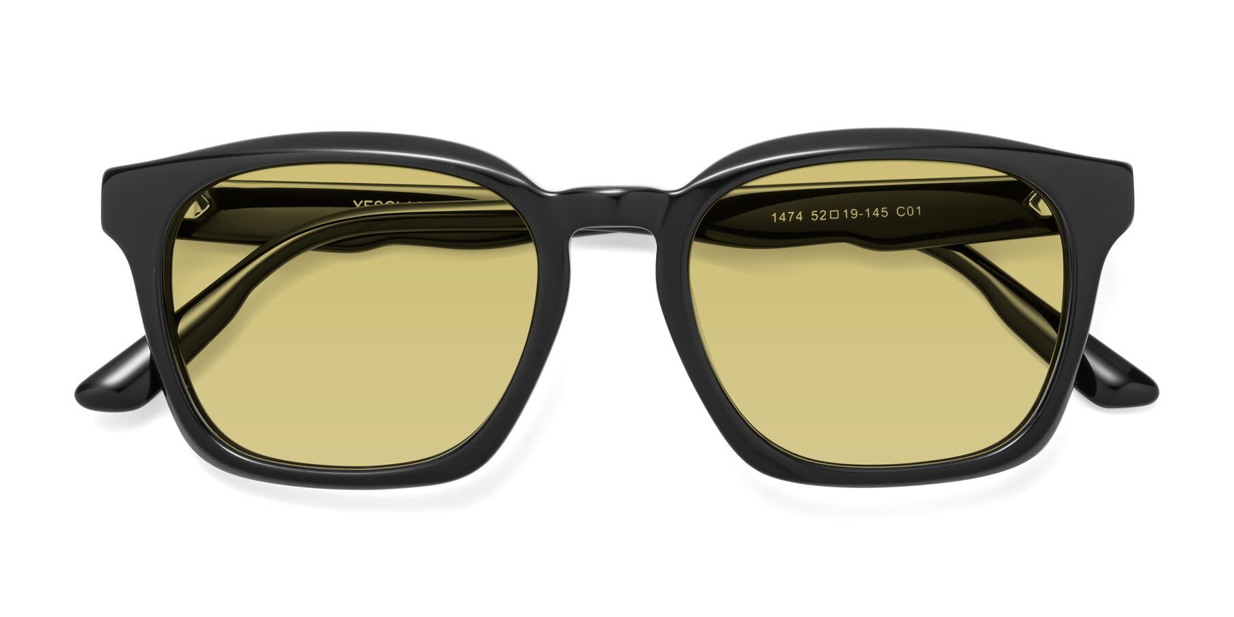Folded Front of 1474 in Black with Medium Champagne Tinted Lenses