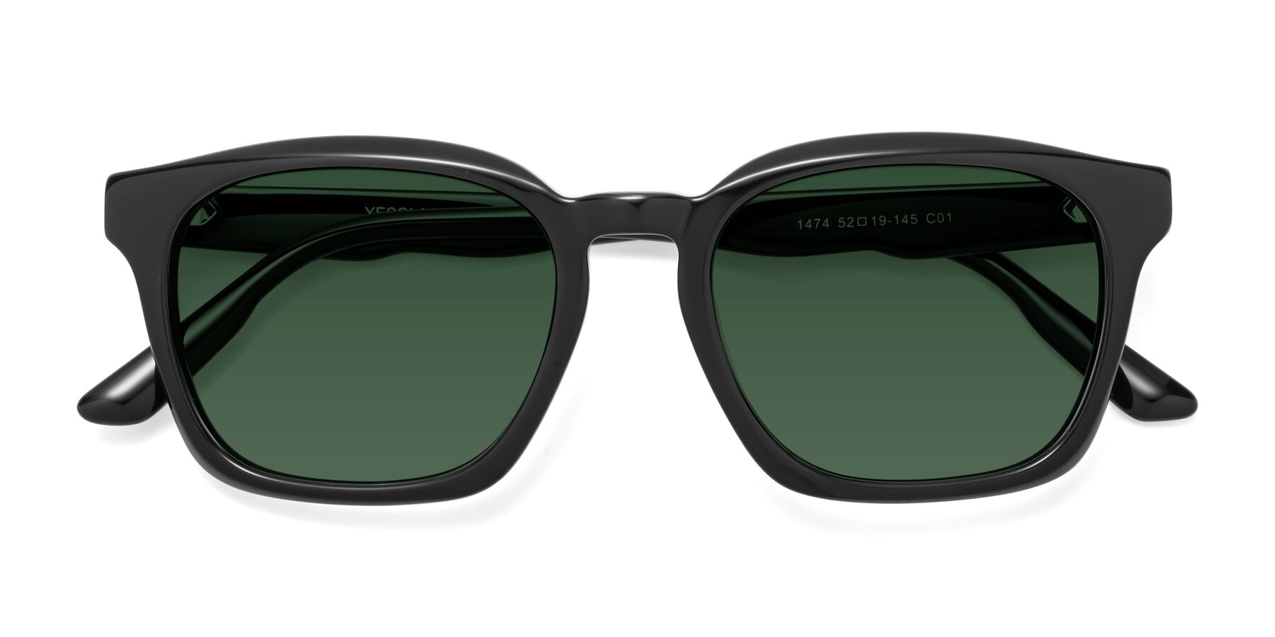 Folded Front of 1474 in Black with Green Tinted Lenses