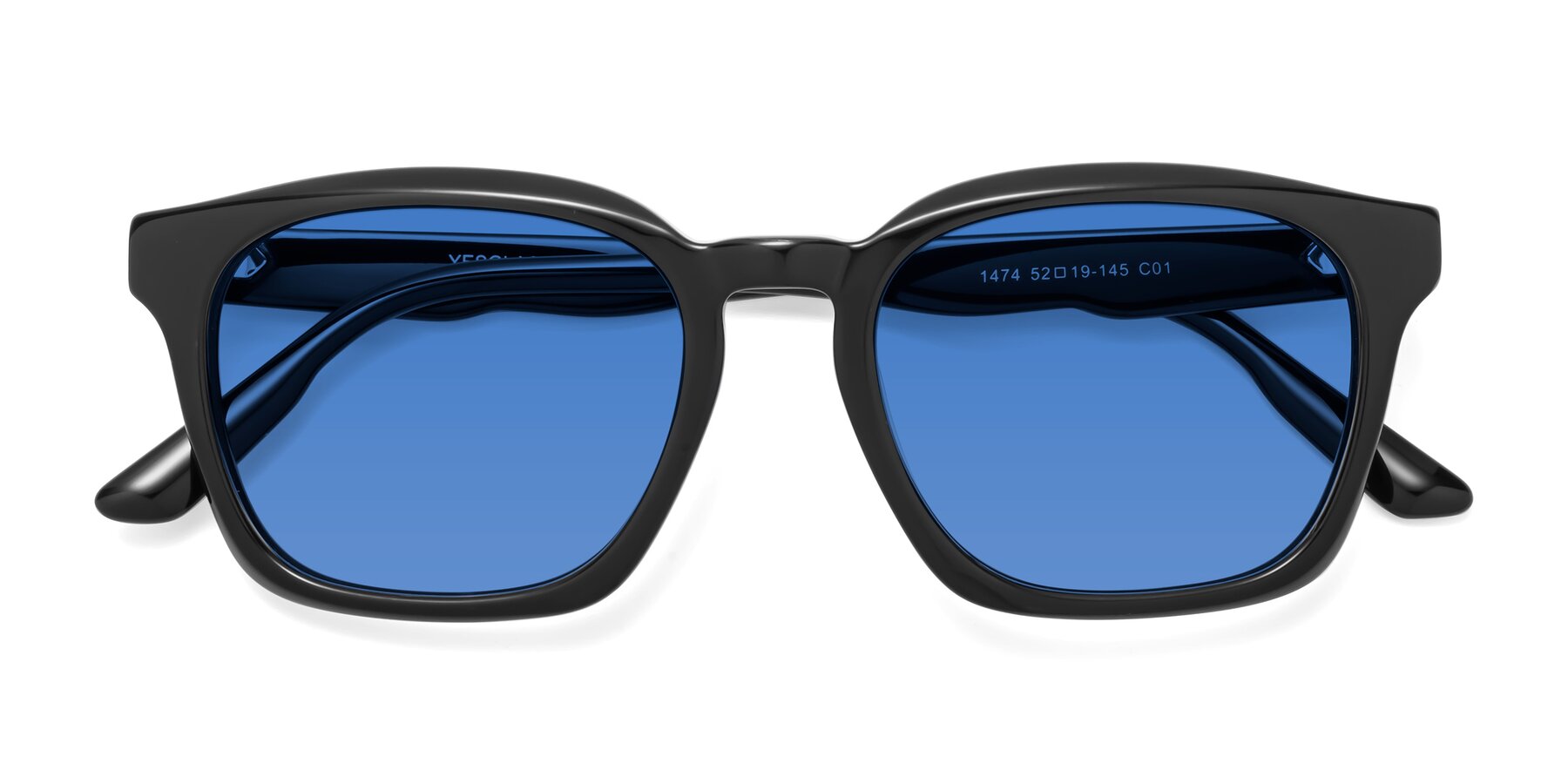 Folded Front of 1474 in Black with Blue Tinted Lenses