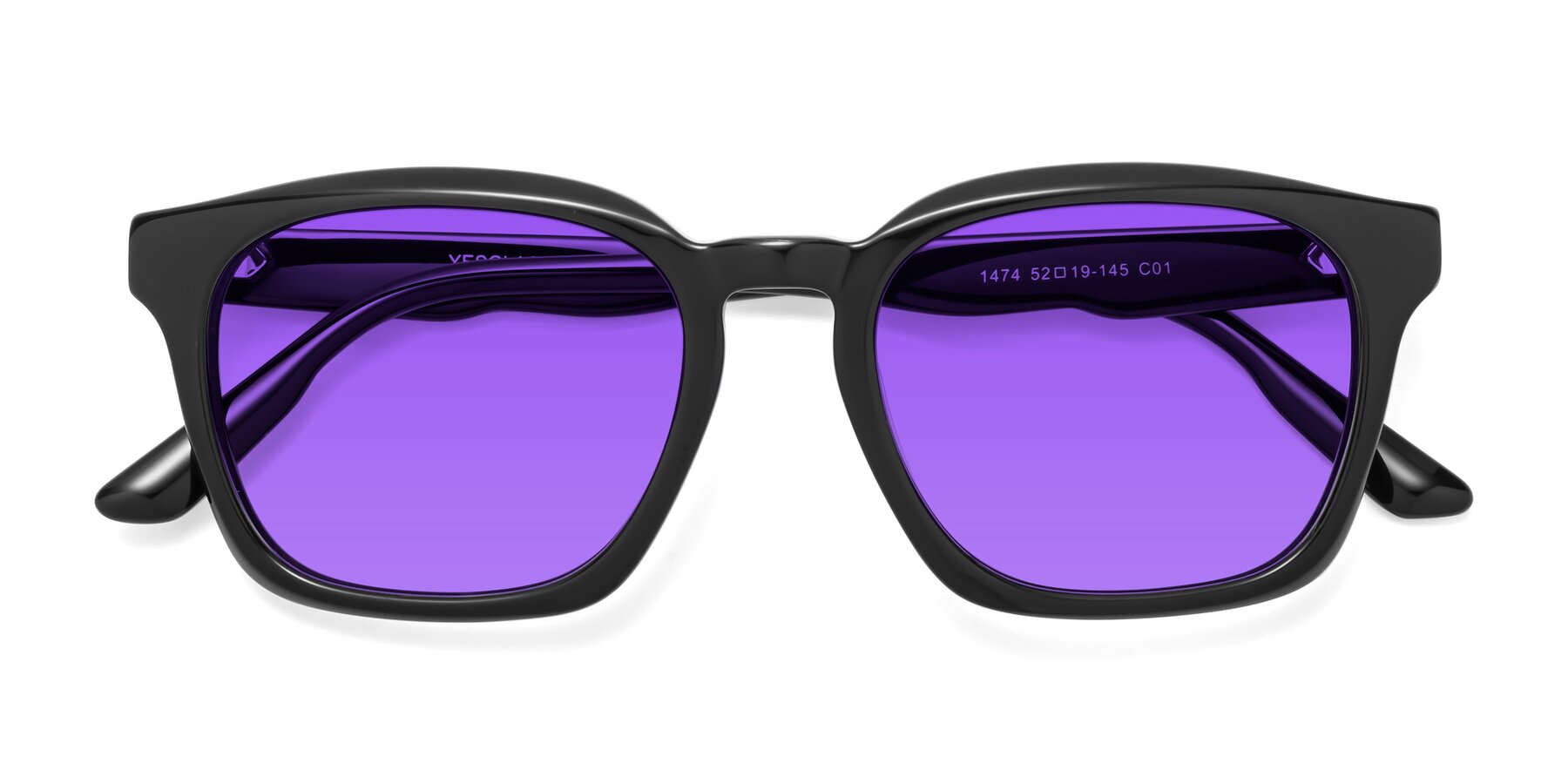Folded Front of 1474 in Black with Purple Tinted Lenses