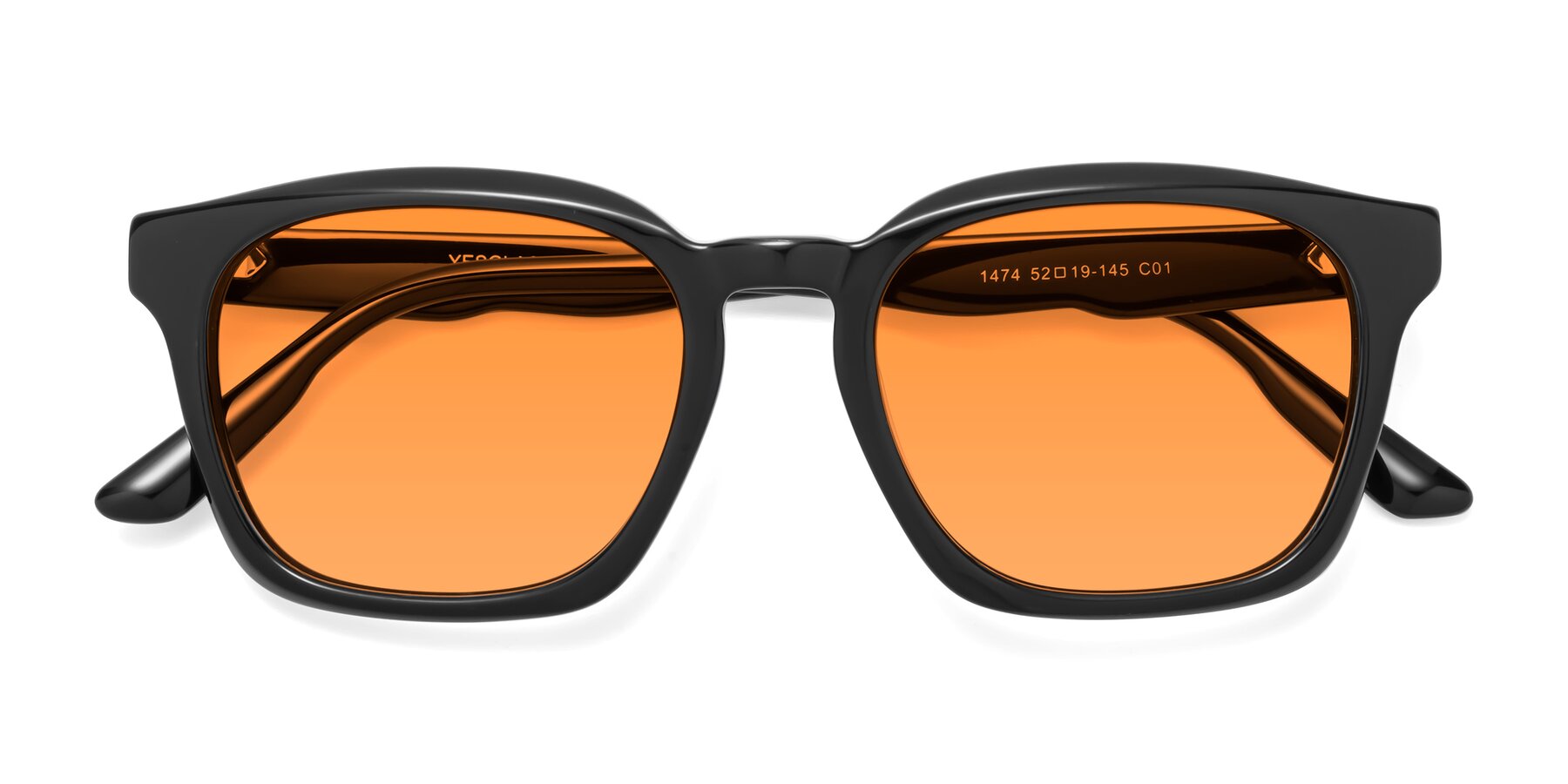 Folded Front of 1474 in Black with Orange Tinted Lenses