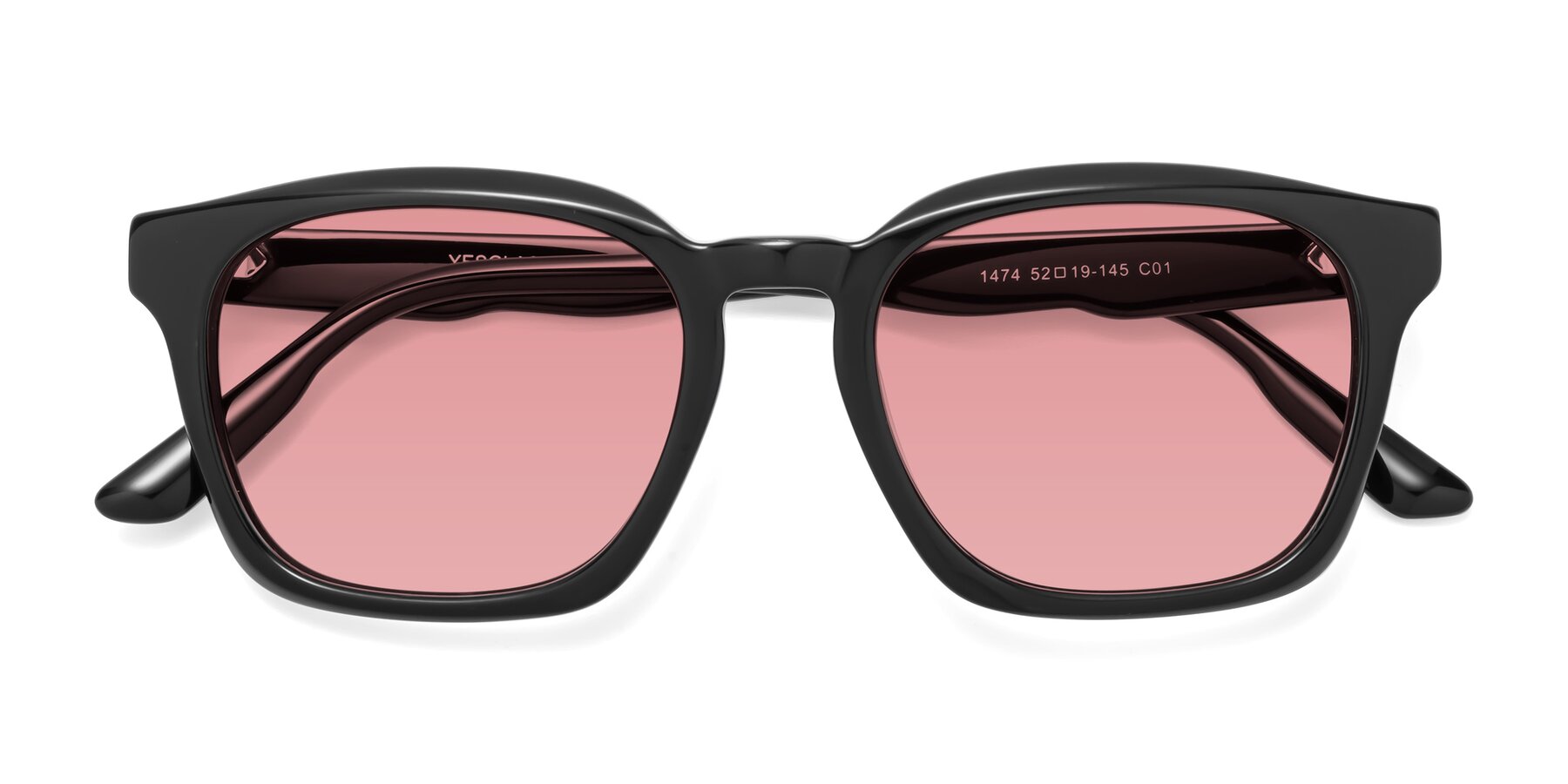 Folded Front of 1474 in Black with Medium Garnet Tinted Lenses