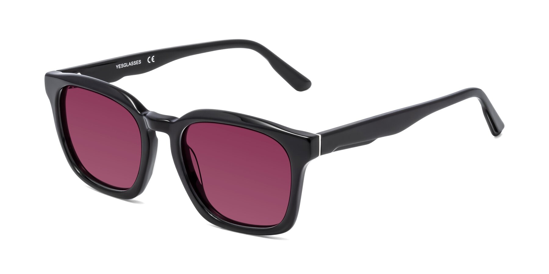 Angle of 1474 in Black with Wine Tinted Lenses