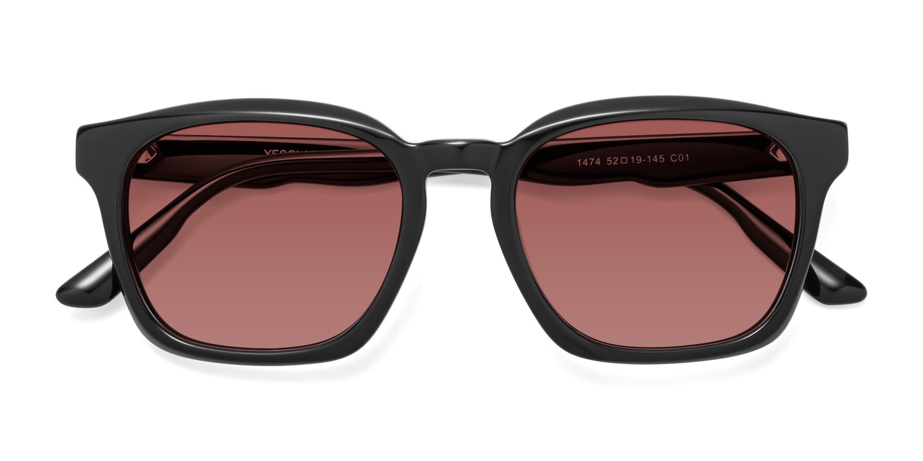 Folded Front of 1474 in Black with Garnet Tinted Lenses