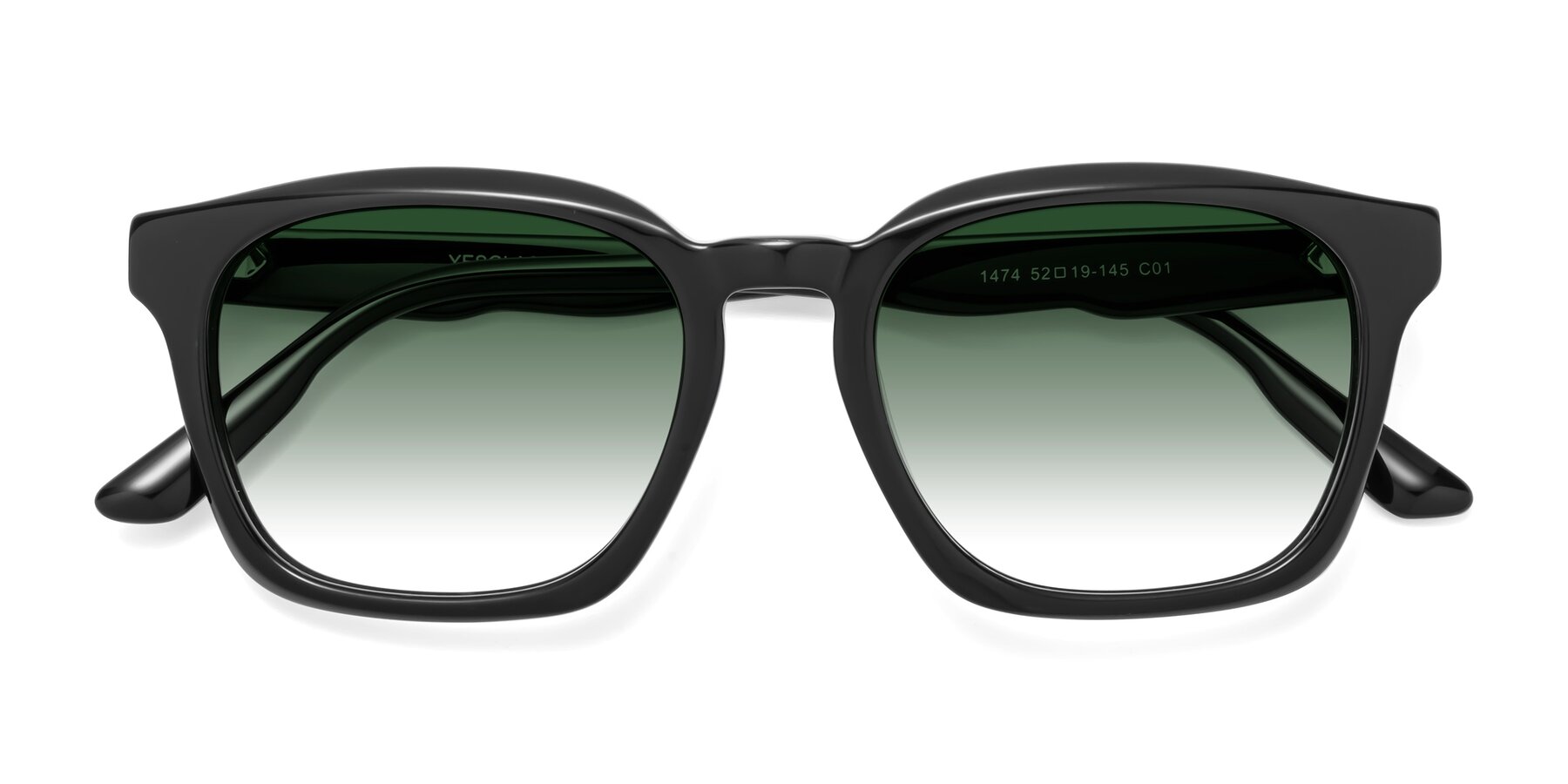 Folded Front of 1474 in Black with Green Gradient Lenses