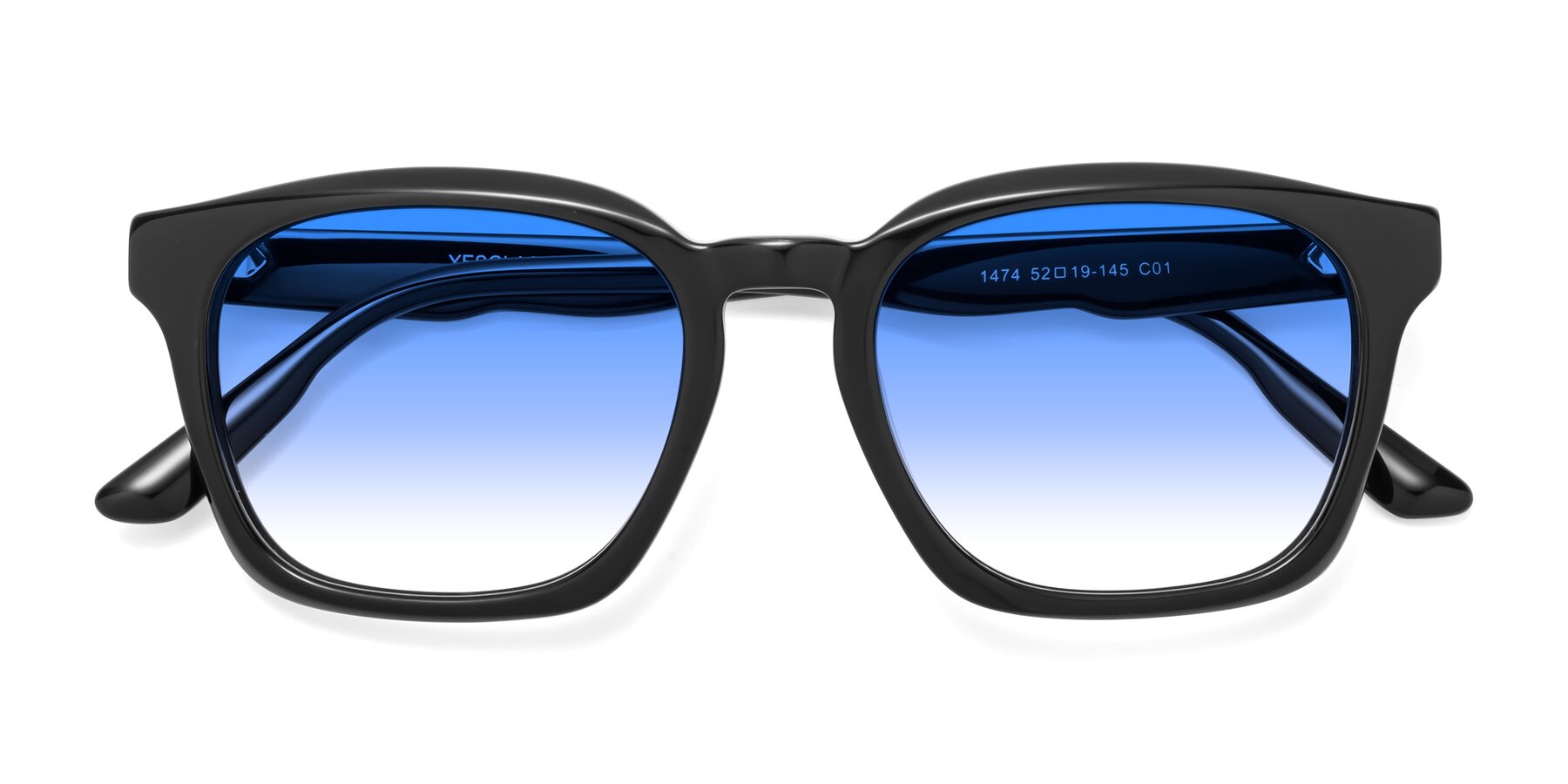 Folded Front of 1474 in Black with Blue Gradient Lenses