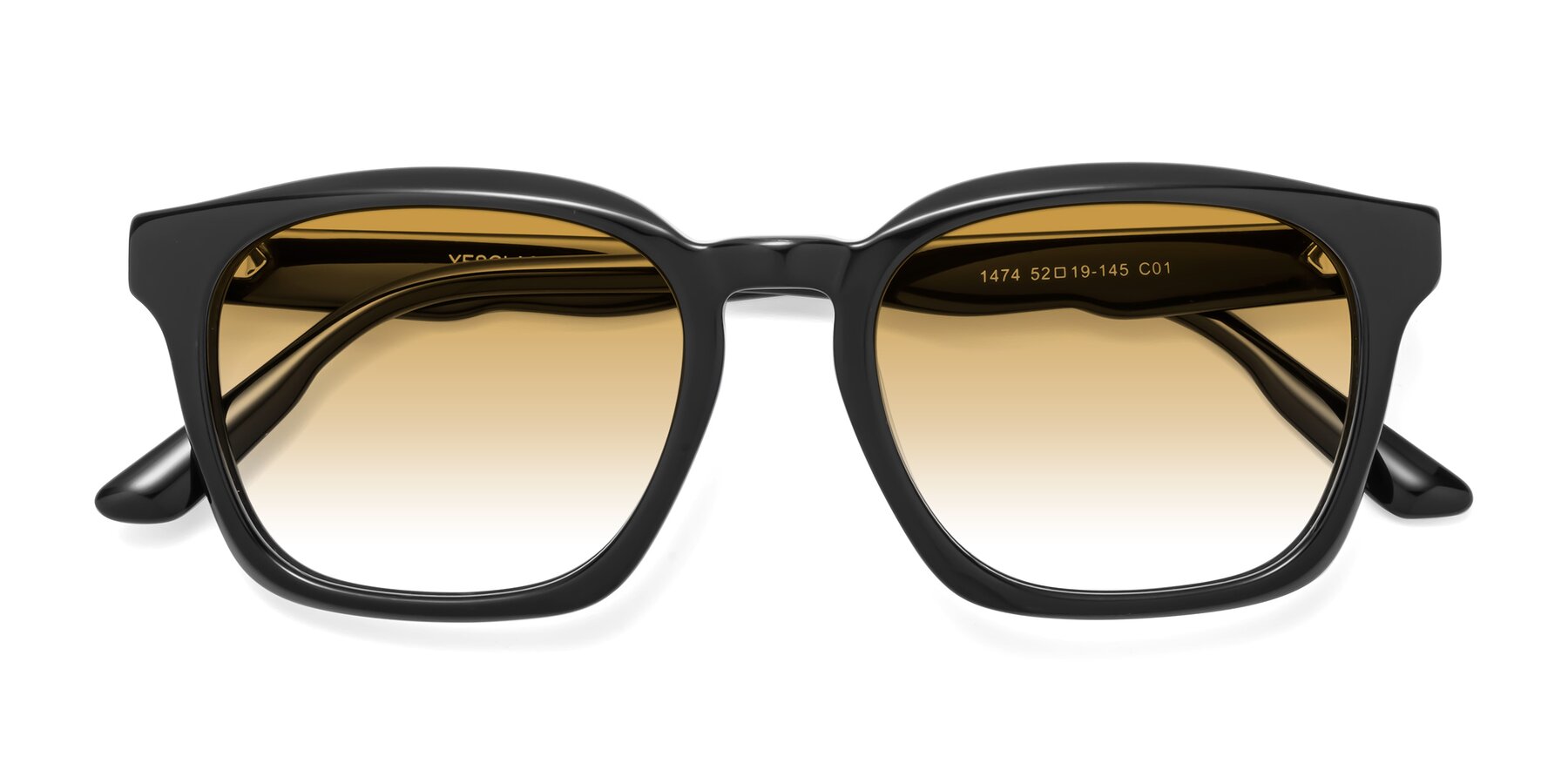 Folded Front of 1474 in Black with Champagne Gradient Lenses