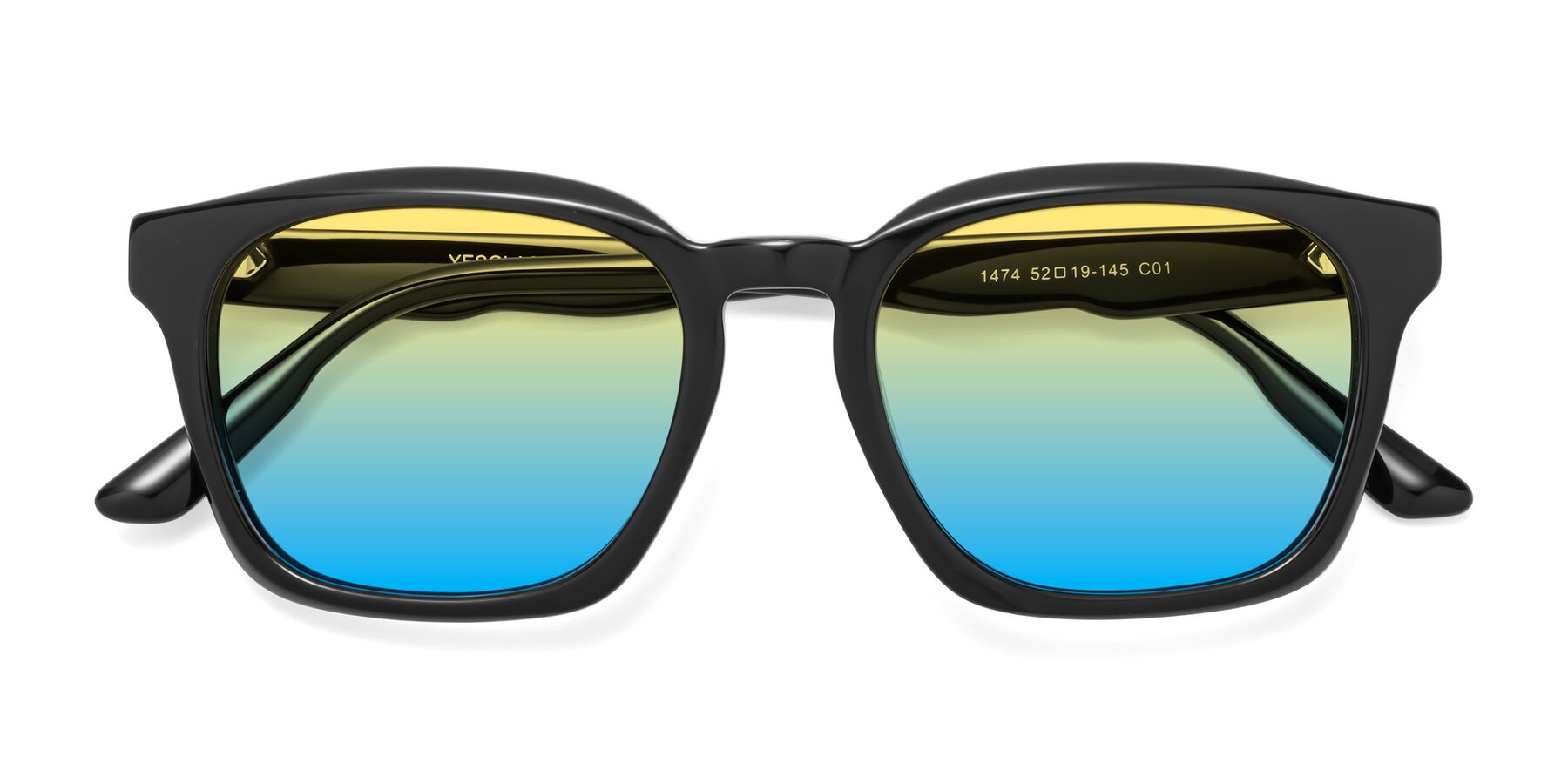 Folded Front of 1474 in Black with Yellow / Blue Gradient Lenses