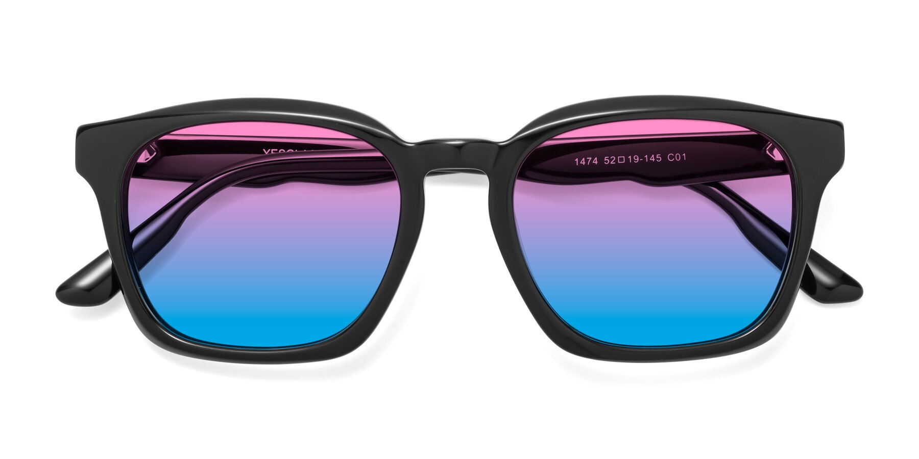 Folded Front of 1474 in Black with Pink / Blue Gradient Lenses