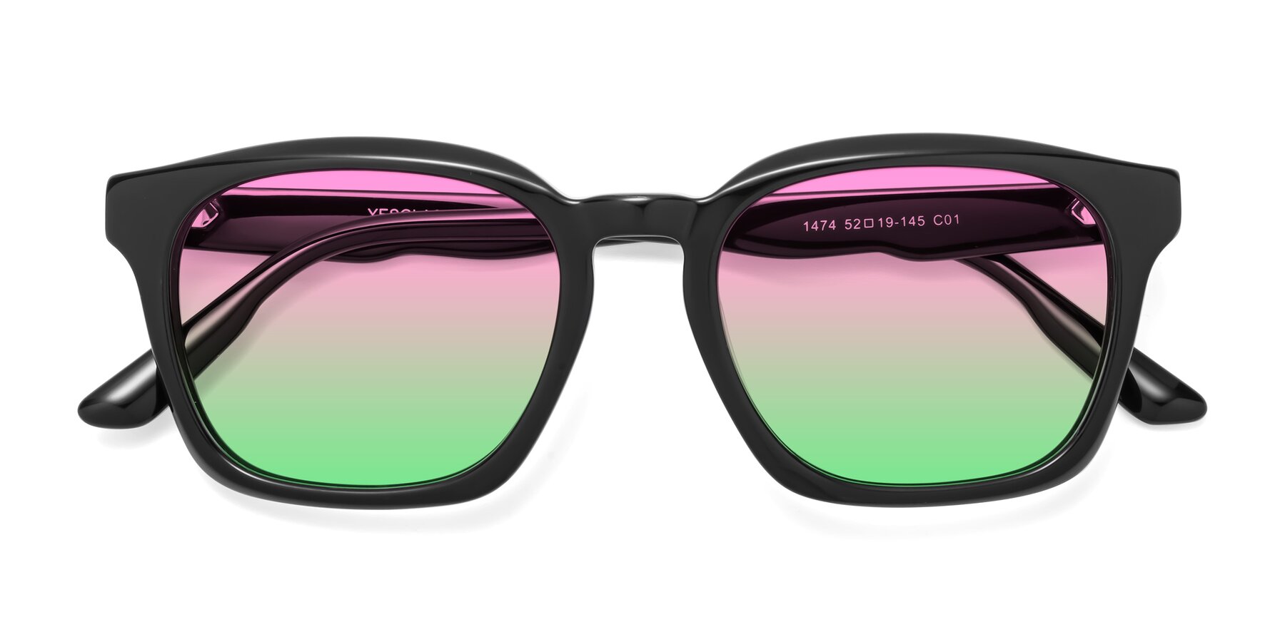 Folded Front of 1474 in Black with Pink / Green Gradient Lenses