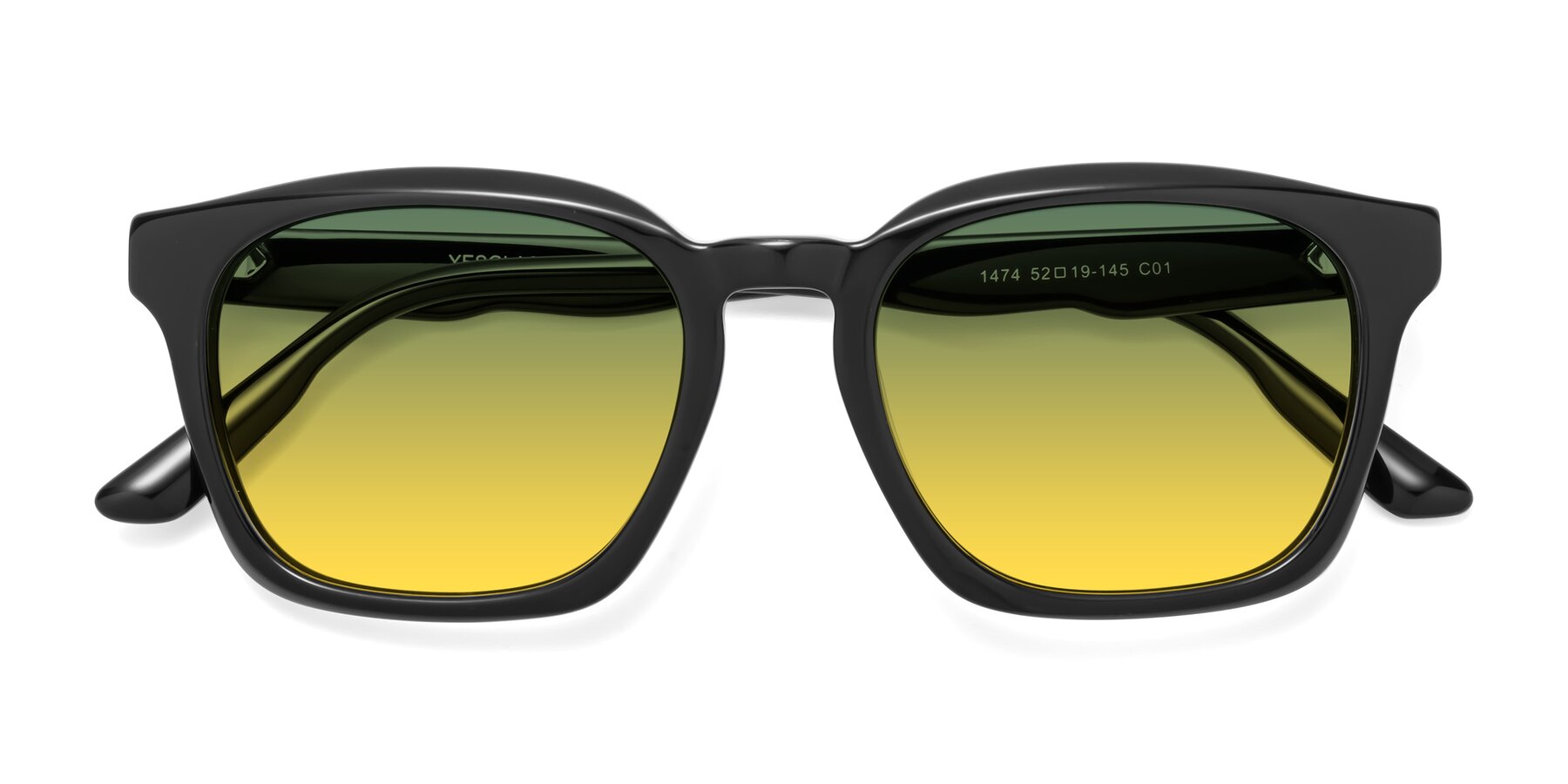 Folded Front of 1474 in Black with Green / Yellow Gradient Lenses