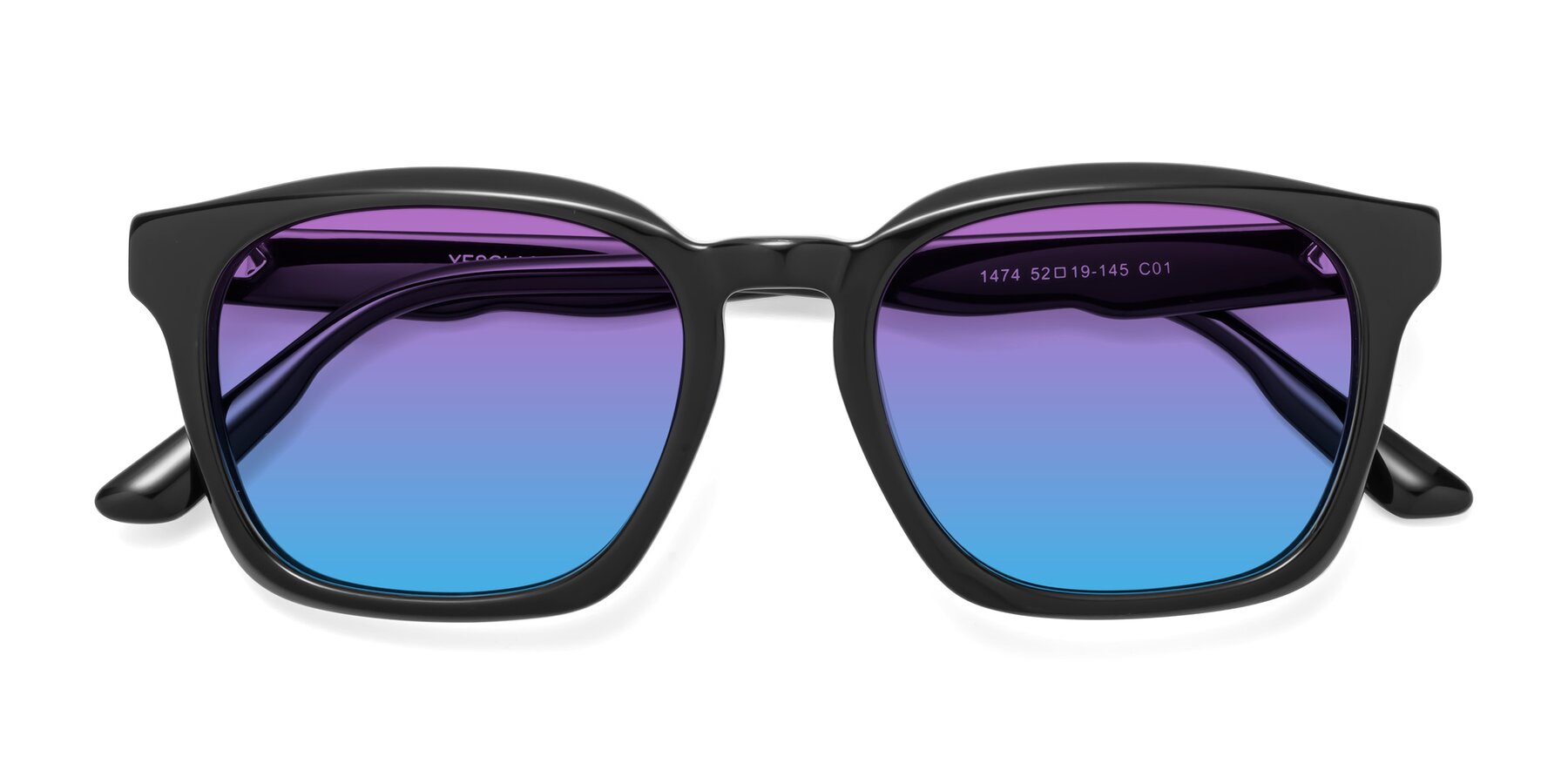 Folded Front of 1474 in Black with Purple / Blue Gradient Lenses