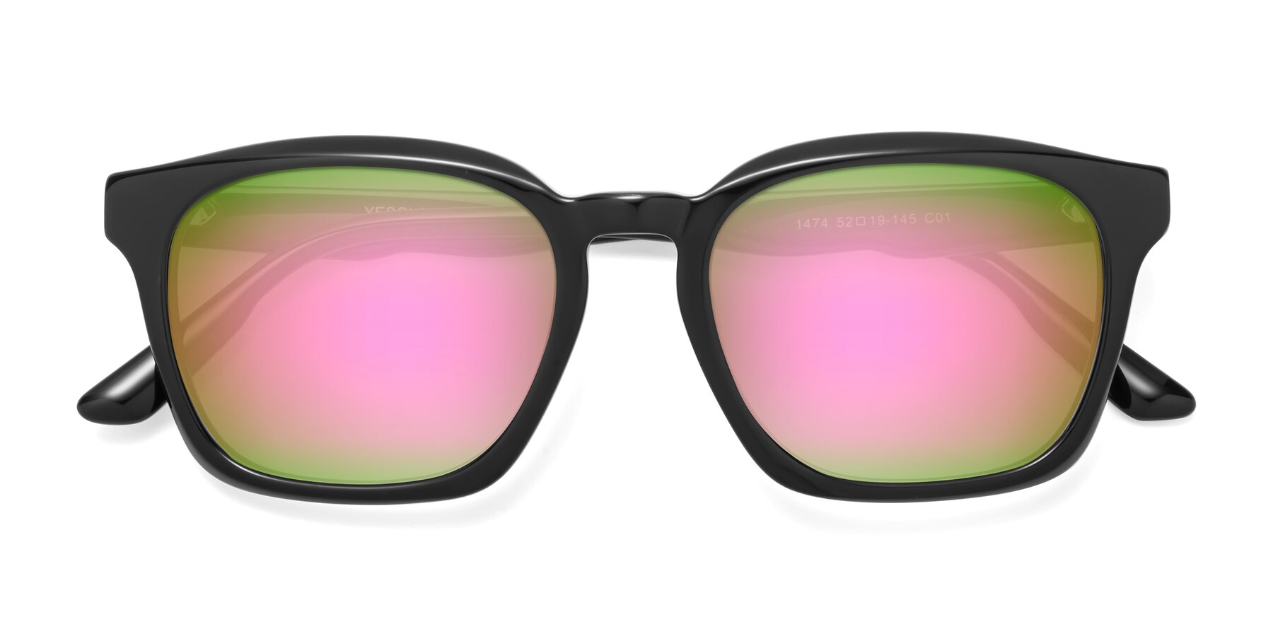 Folded Front of 1474 in Black with Pink Mirrored Lenses