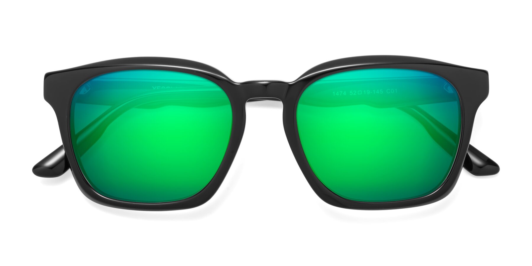 Folded Front of 1474 in Black with Green Mirrored Lenses