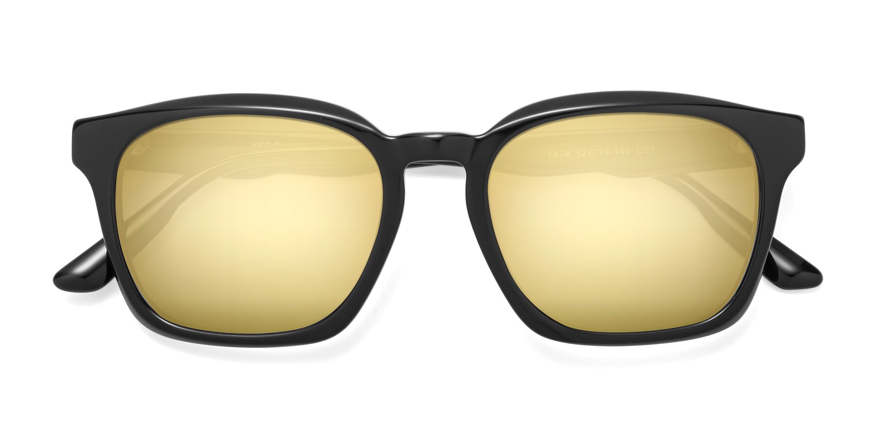 Folded Front of 1474 in Black with Gold Mirrored Lenses