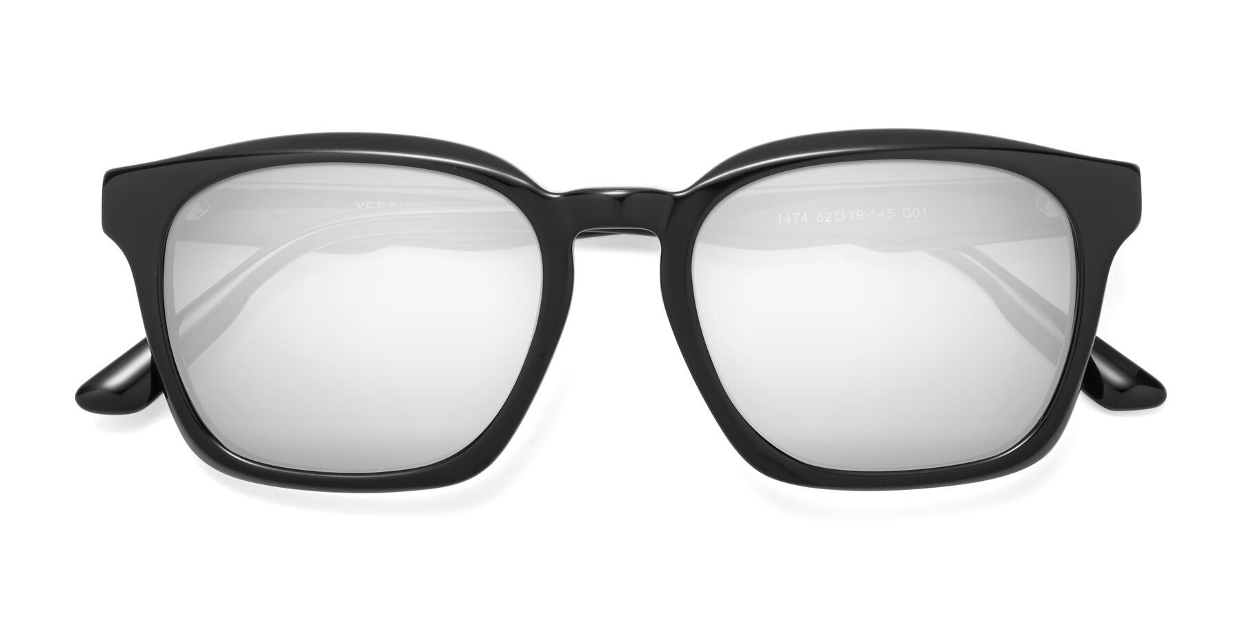 Folded Front of 1474 in Black with Silver Mirrored Lenses