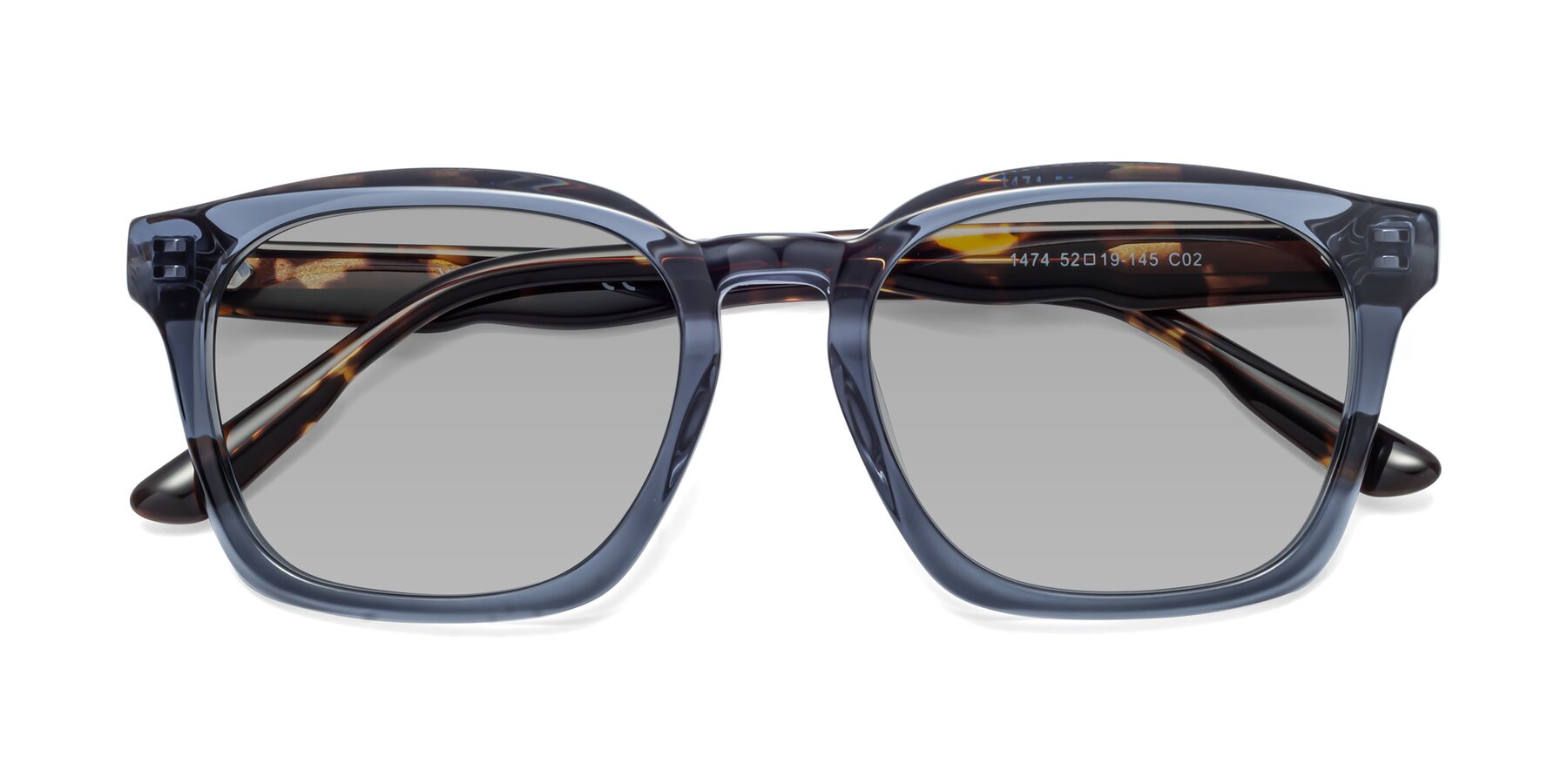 Folded Front of 1474 in Faded Blue with Light Gray Tinted Lenses