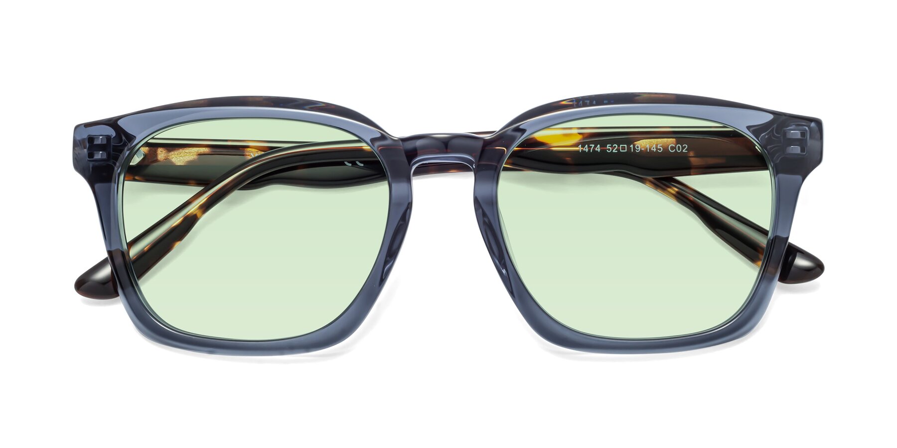Folded Front of 1474 in Faded Blue with Light Green Tinted Lenses