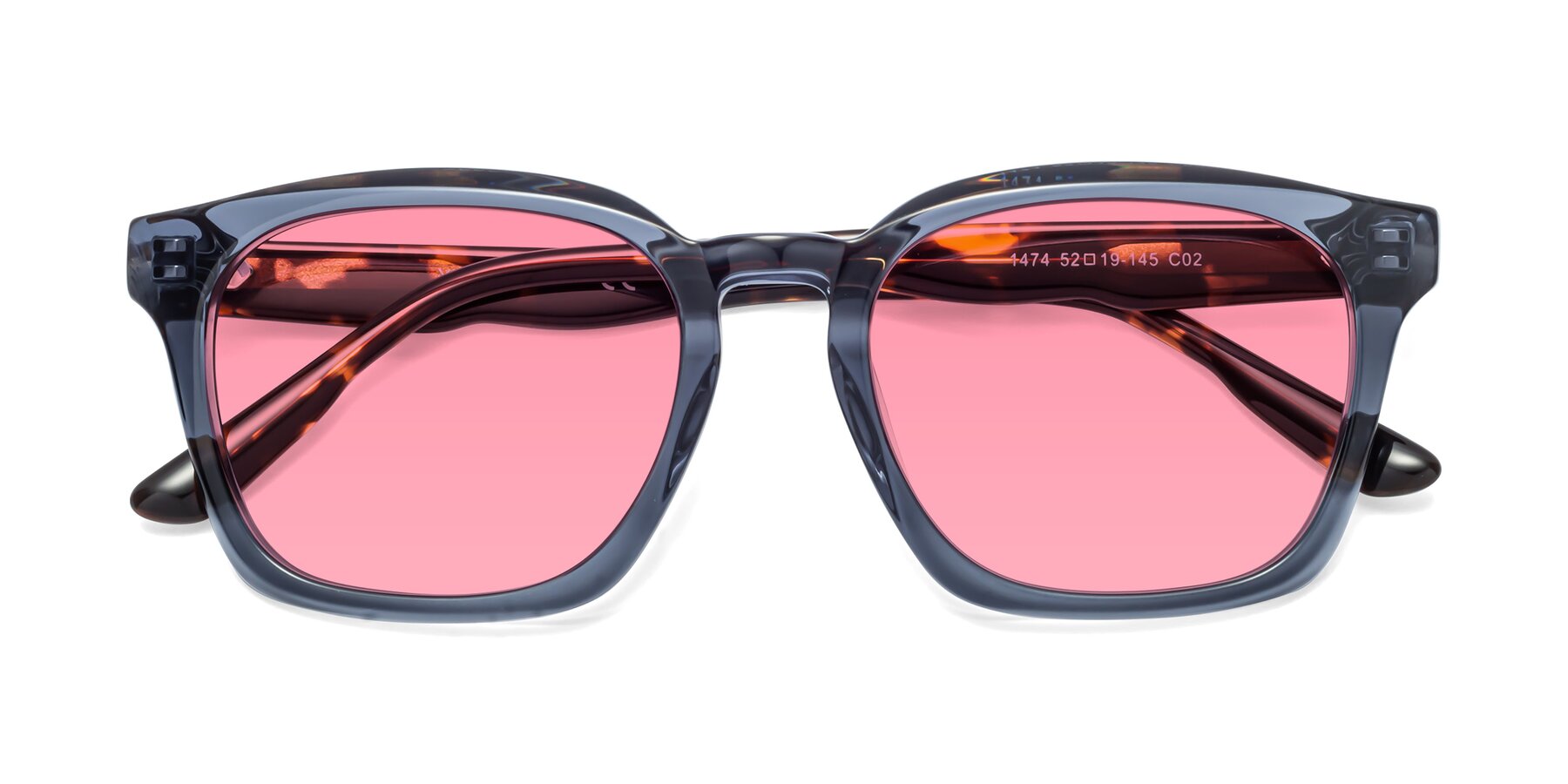 Folded Front of 1474 in Faded Blue with Medium Pink Tinted Lenses