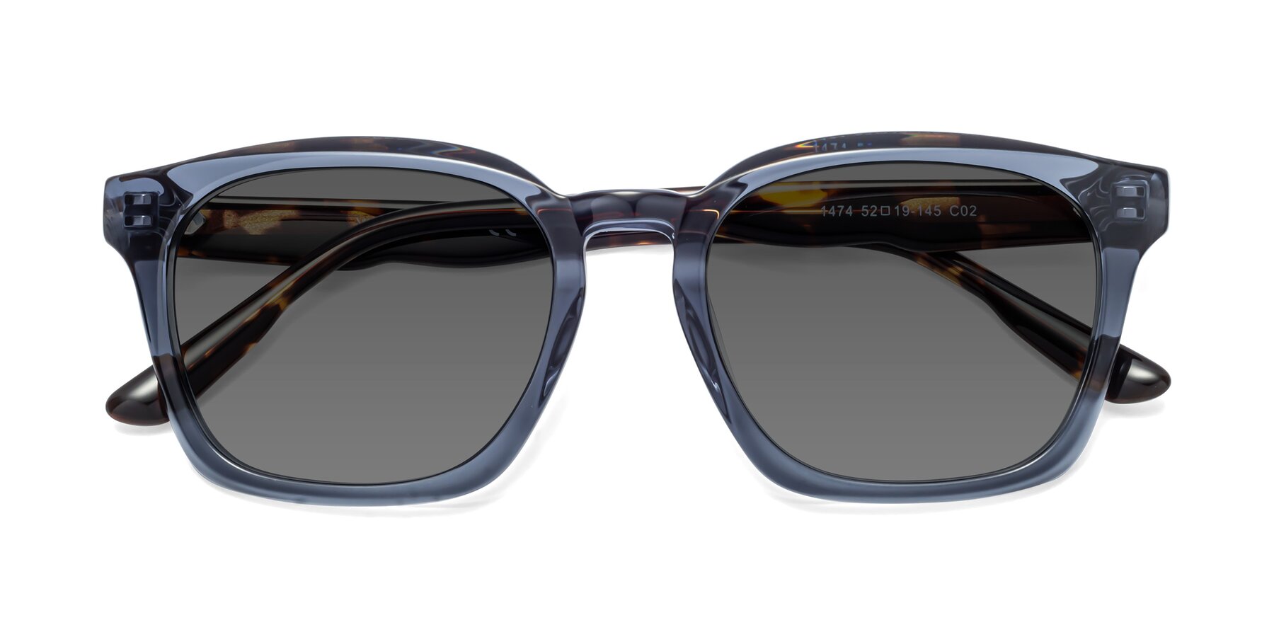 Folded Front of 1474 in Faded Blue with Medium Gray Tinted Lenses
