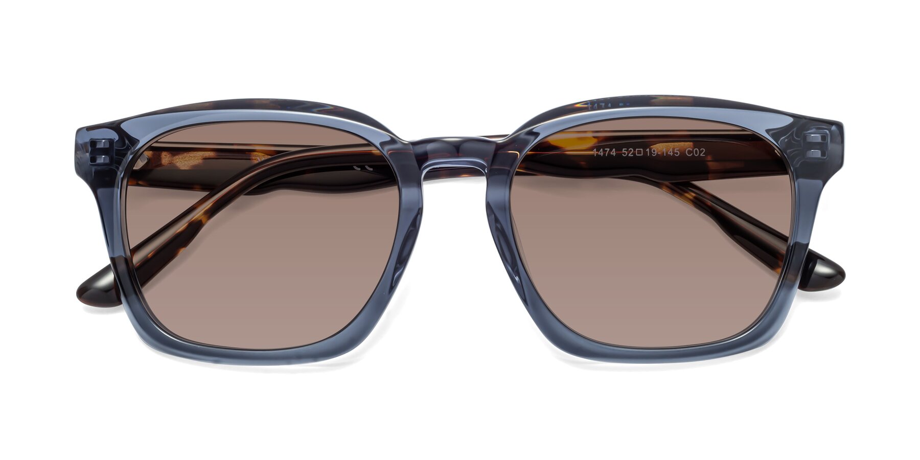 Folded Front of 1474 in Faded Blue with Medium Brown Tinted Lenses