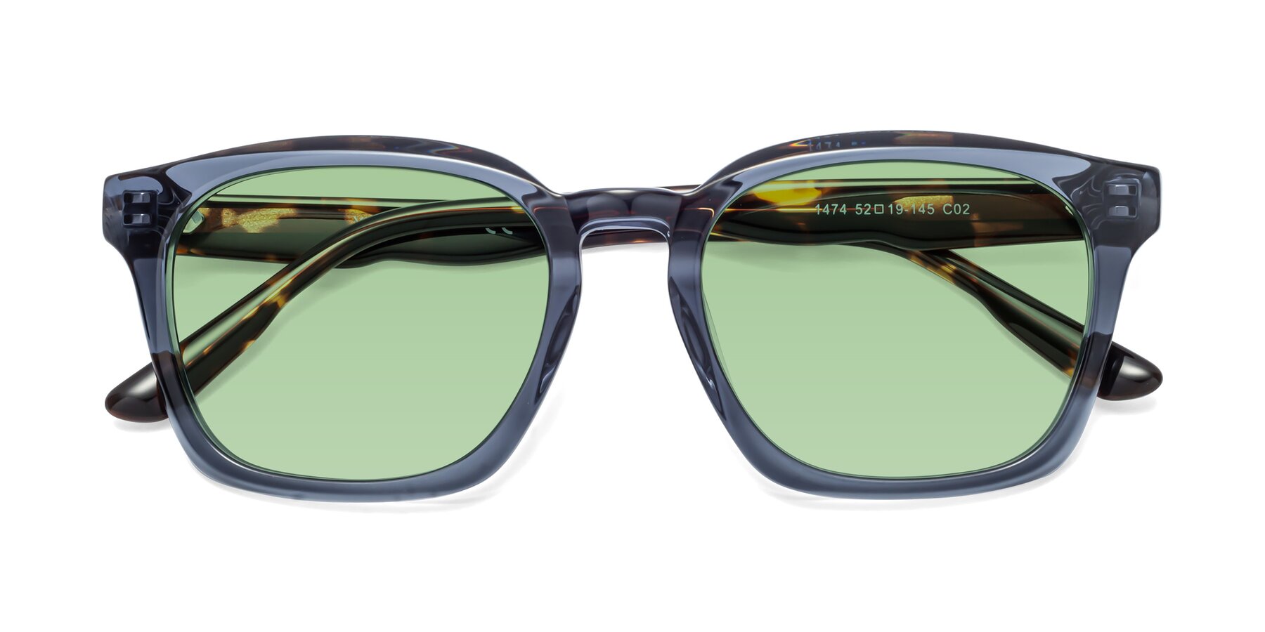 Folded Front of 1474 in Faded Blue with Medium Green Tinted Lenses