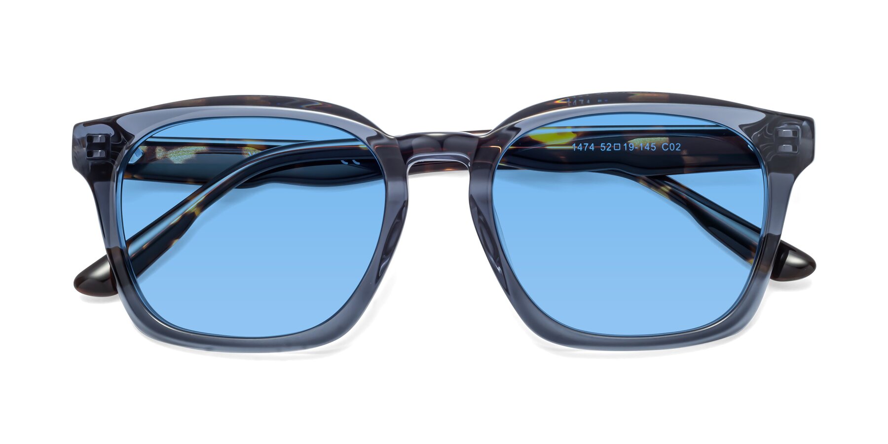 Folded Front of 1474 in Faded Blue with Medium Blue Tinted Lenses