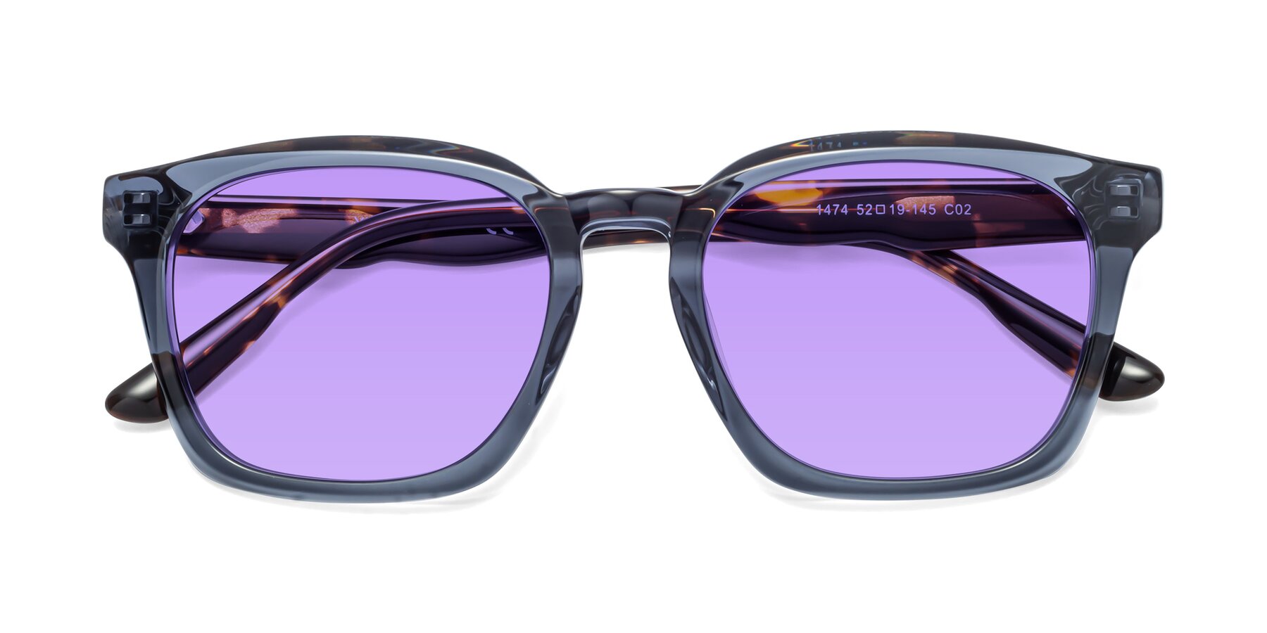 Folded Front of 1474 in Faded Blue with Medium Purple Tinted Lenses