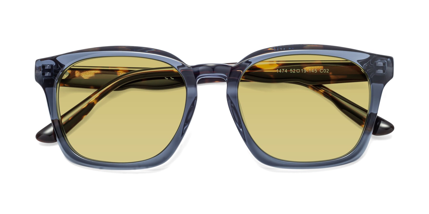 Folded Front of 1474 in Faded Blue with Medium Champagne Tinted Lenses