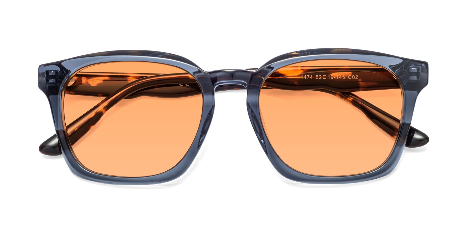 Folded Front of 1474 in Faded Blue with Medium Orange Tinted Lenses