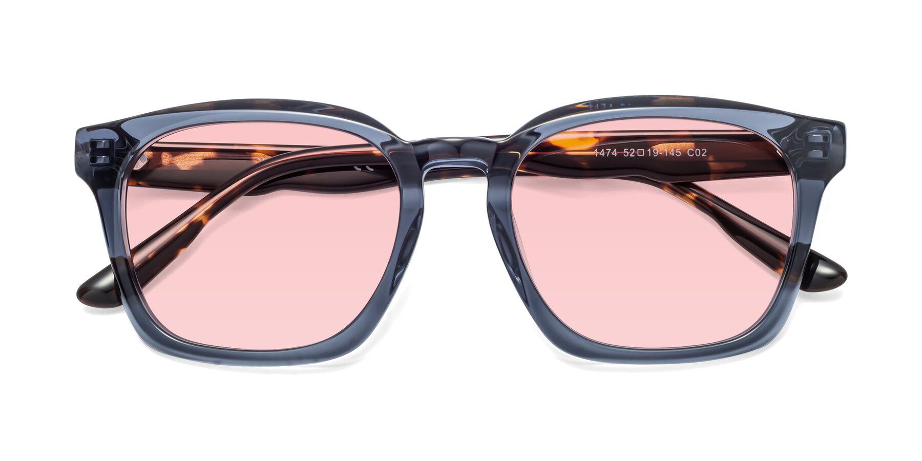 Folded Front of 1474 in Faded Blue with Light Garnet Tinted Lenses