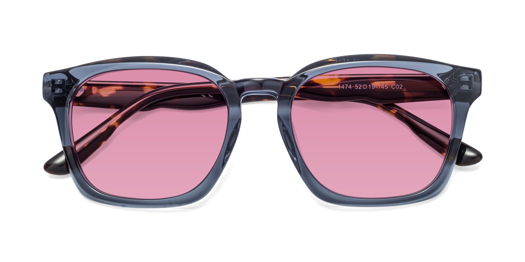 Folded Front of 1474 in Faded Blue with Medium Wine Tinted Lenses