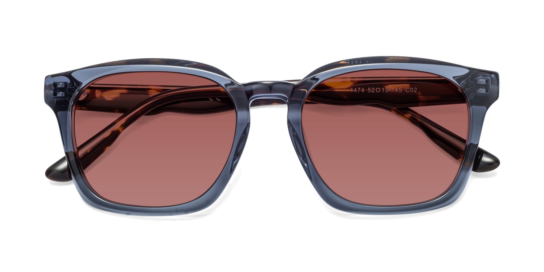 Folded Front of 1474 in Faded Blue with Garnet Tinted Lenses