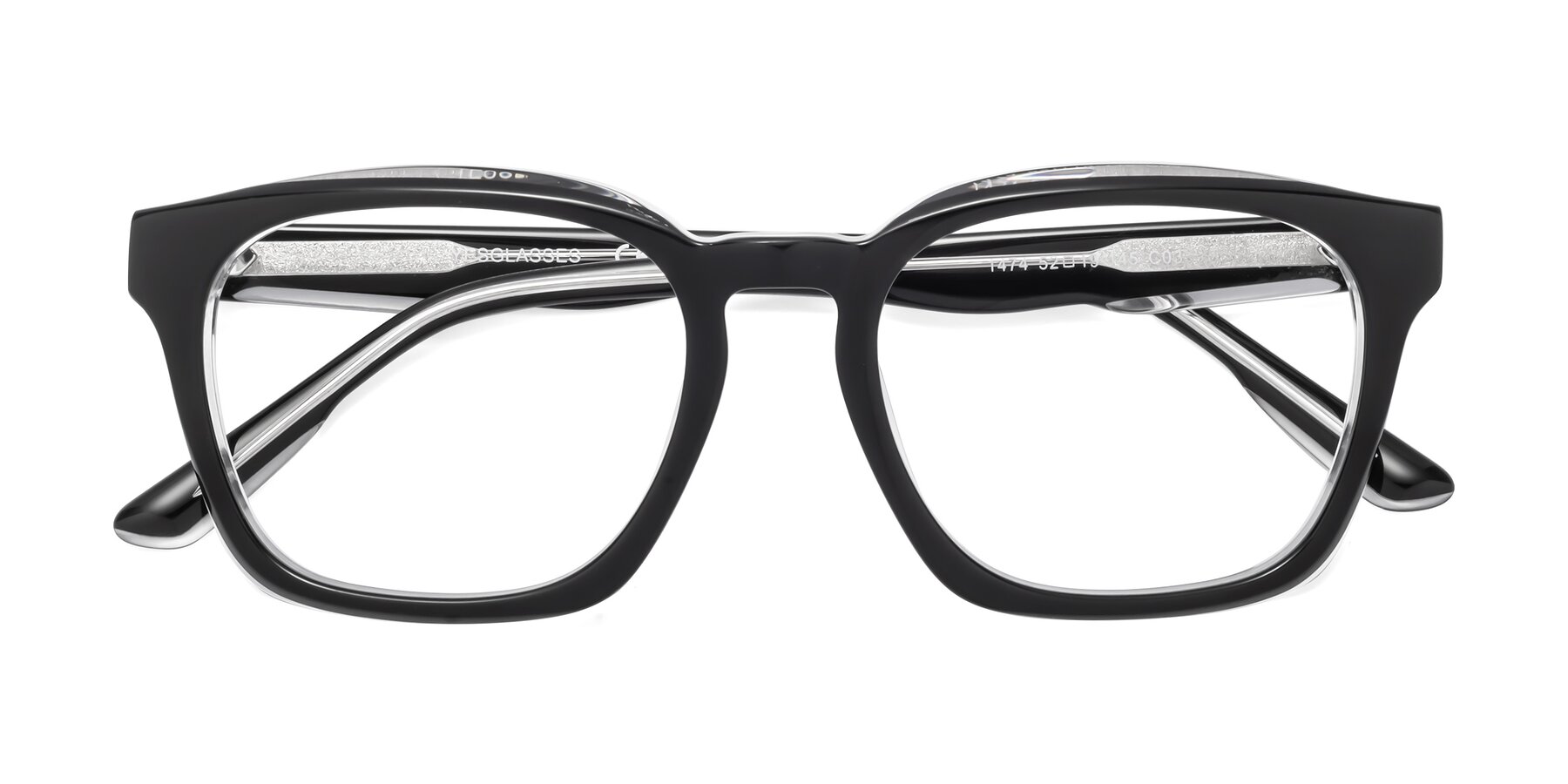 Folded Front of 1474 in Black-Clear with Clear Eyeglass Lenses