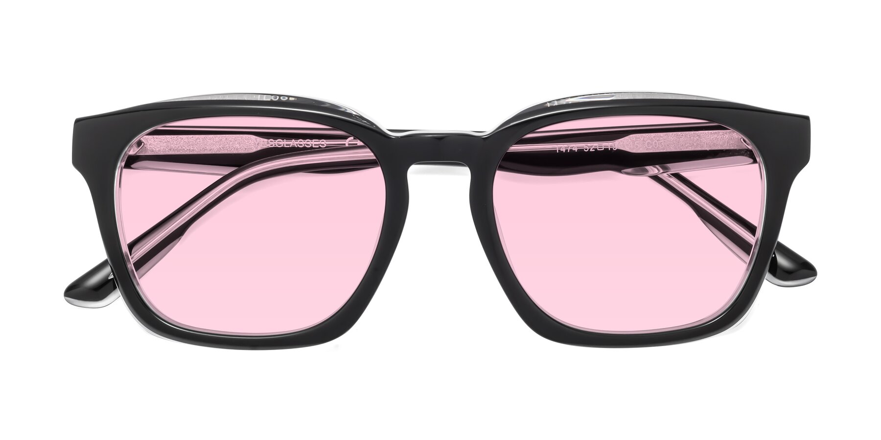 Folded Front of 1474 in Black-Clear with Light Pink Tinted Lenses