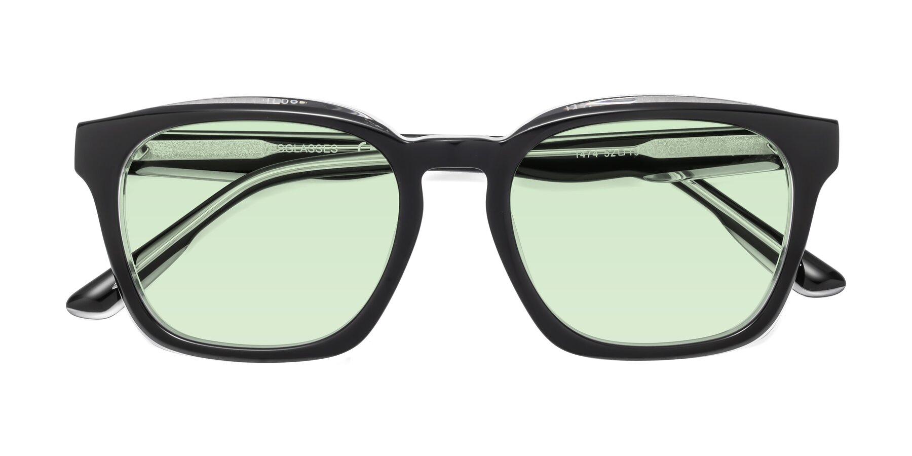 Folded Front of 1474 in Black-Clear with Light Green Tinted Lenses