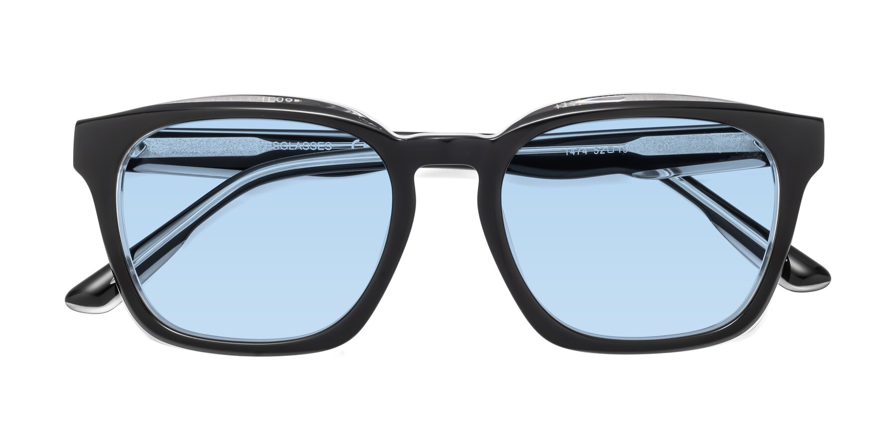 Folded Front of 1474 in Black-Clear with Light Blue Tinted Lenses