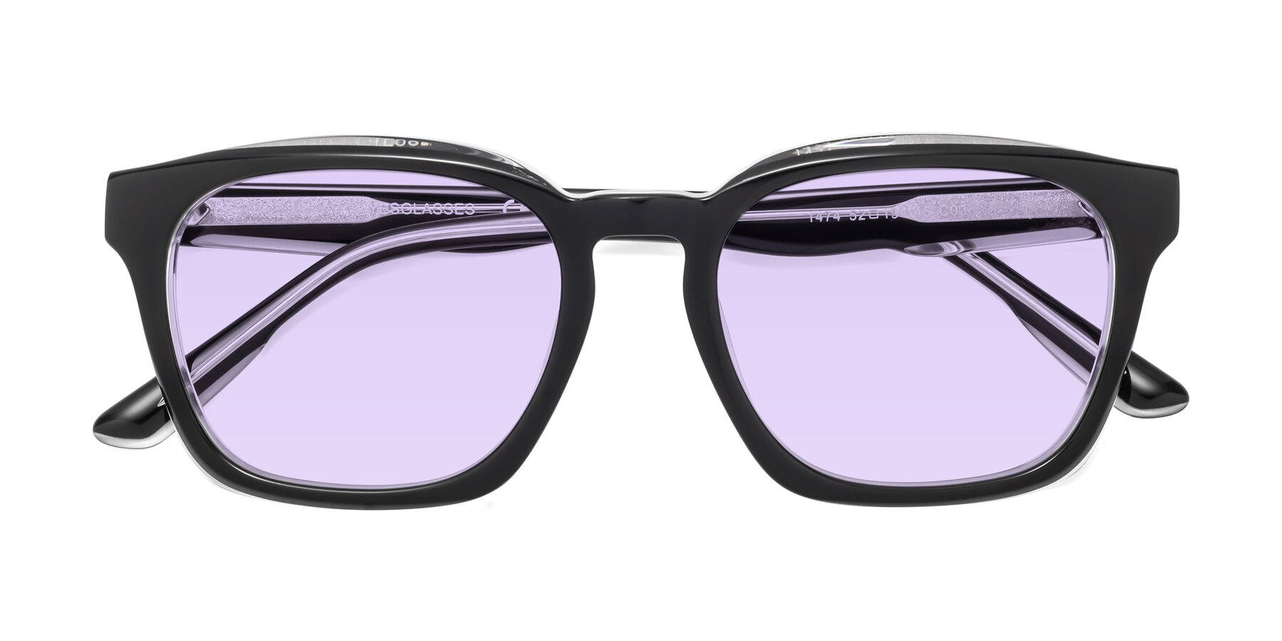 Folded Front of 1474 in Black-Clear with Light Purple Tinted Lenses