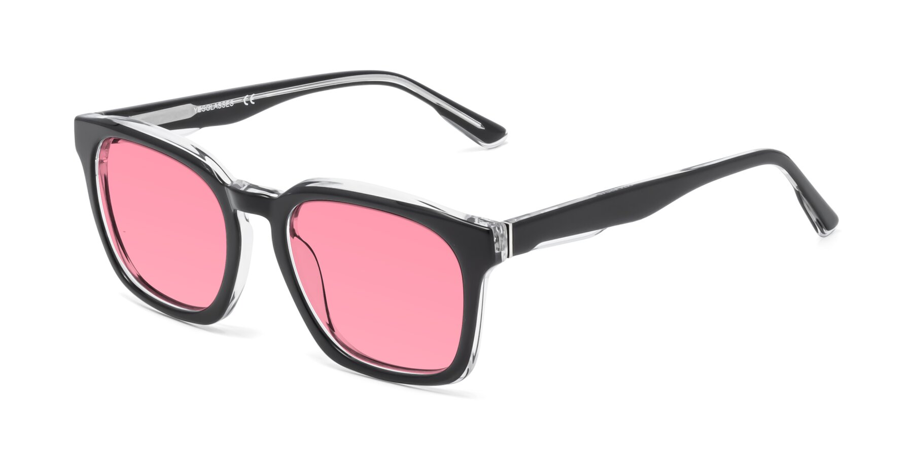 Angle of 1474 in Black-Clear with Pink Tinted Lenses