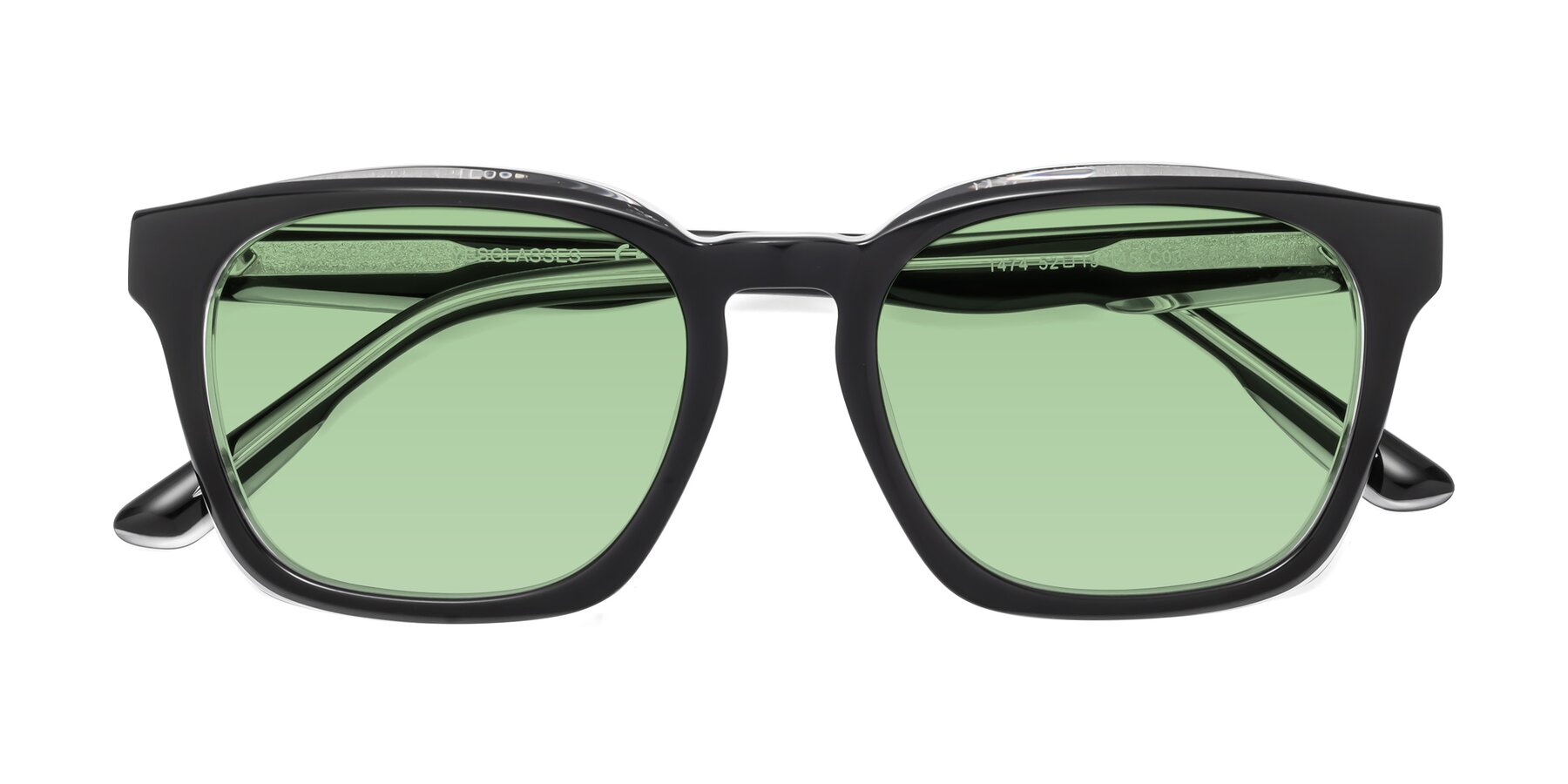 Folded Front of 1474 in Black-Clear with Medium Green Tinted Lenses