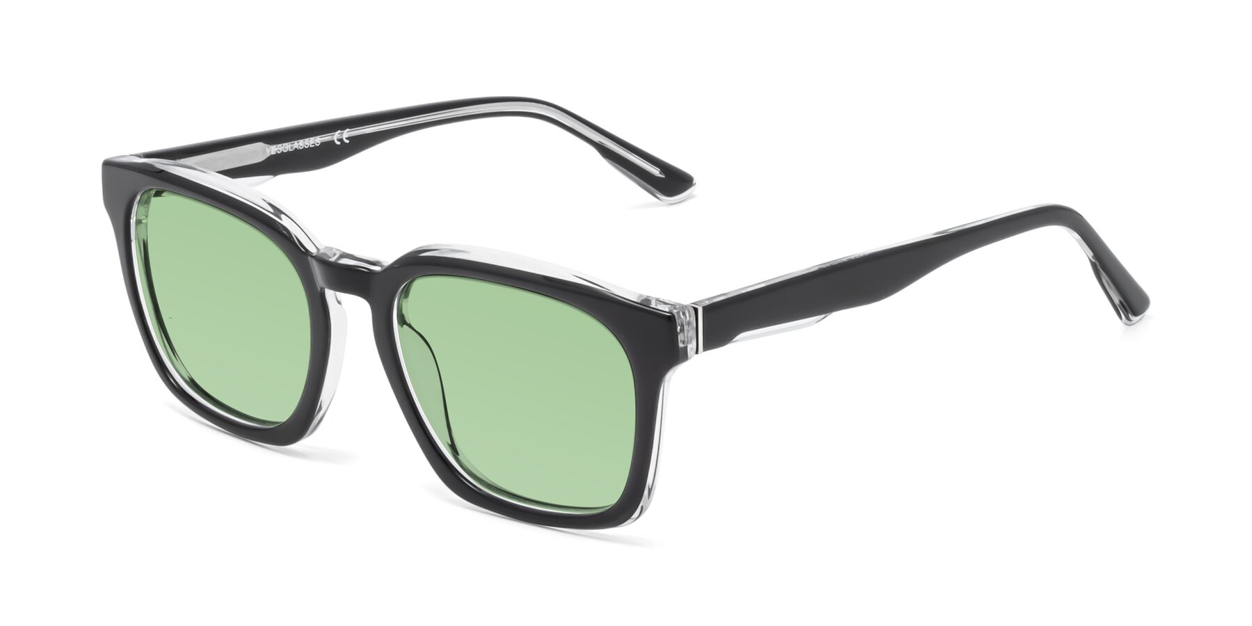 Angle of 1474 in Black-Clear with Medium Green Tinted Lenses