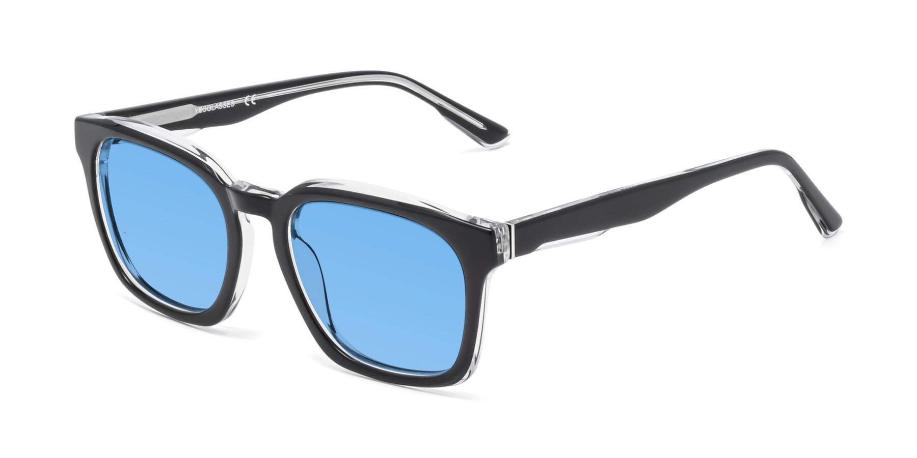 Angle of 1474 in Black-Clear with Medium Blue Tinted Lenses