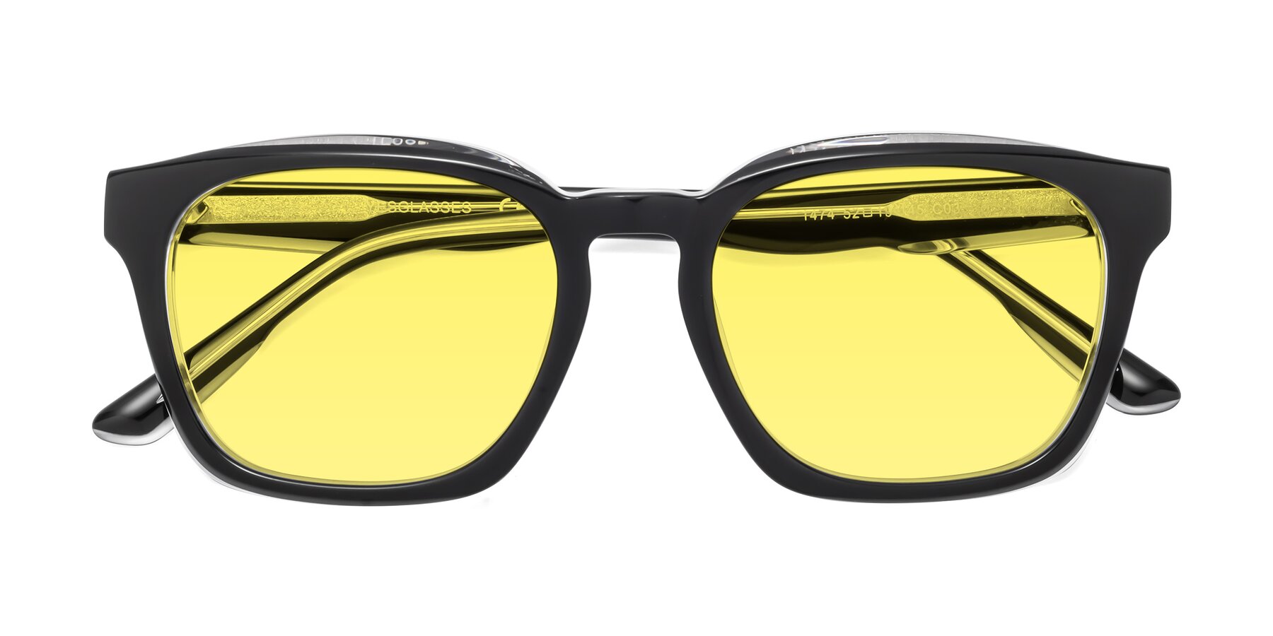 Folded Front of 1474 in Black-Clear with Medium Yellow Tinted Lenses