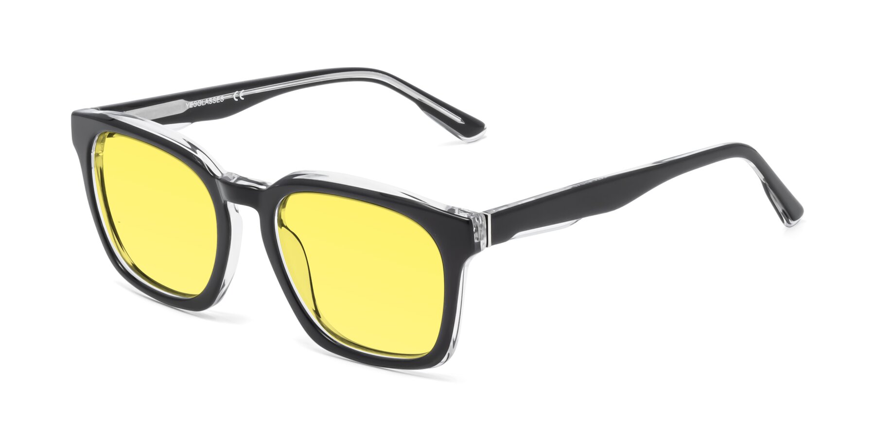 Angle of 1474 in Black-Clear with Medium Yellow Tinted Lenses