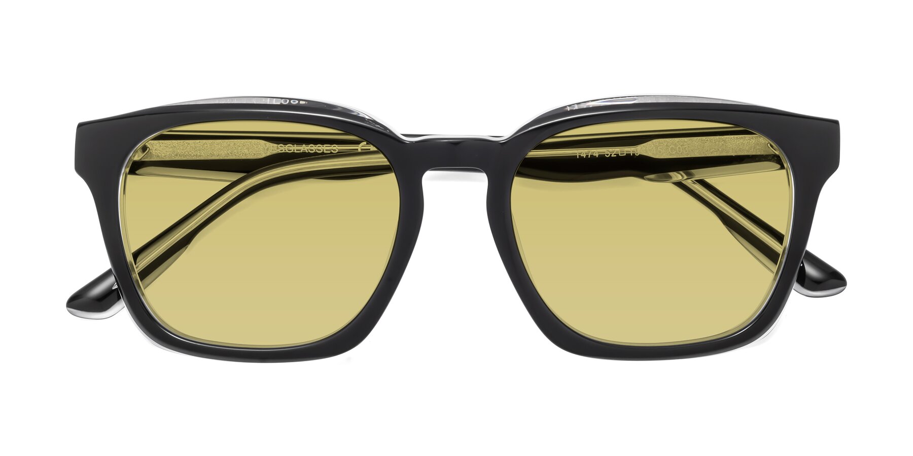 Folded Front of 1474 in Black-Clear with Medium Champagne Tinted Lenses