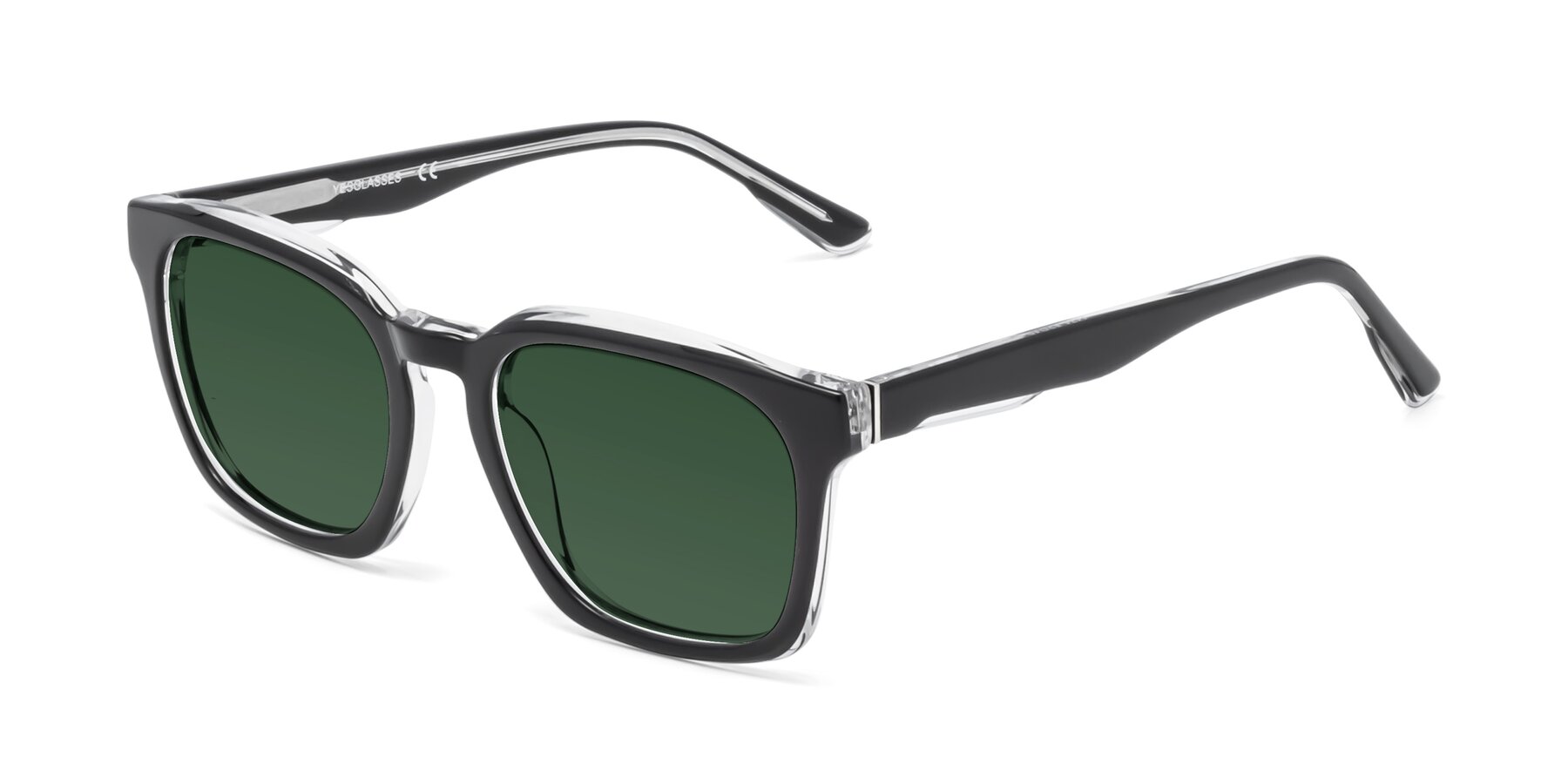 Angle of 1474 in Black-Clear with Green Tinted Lenses
