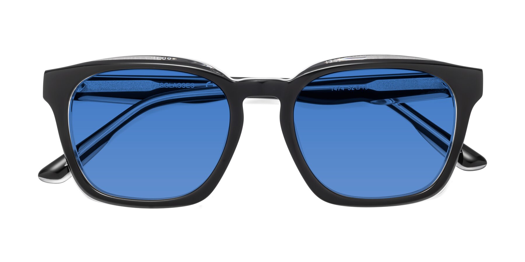 Folded Front of 1474 in Black-Clear with Blue Tinted Lenses