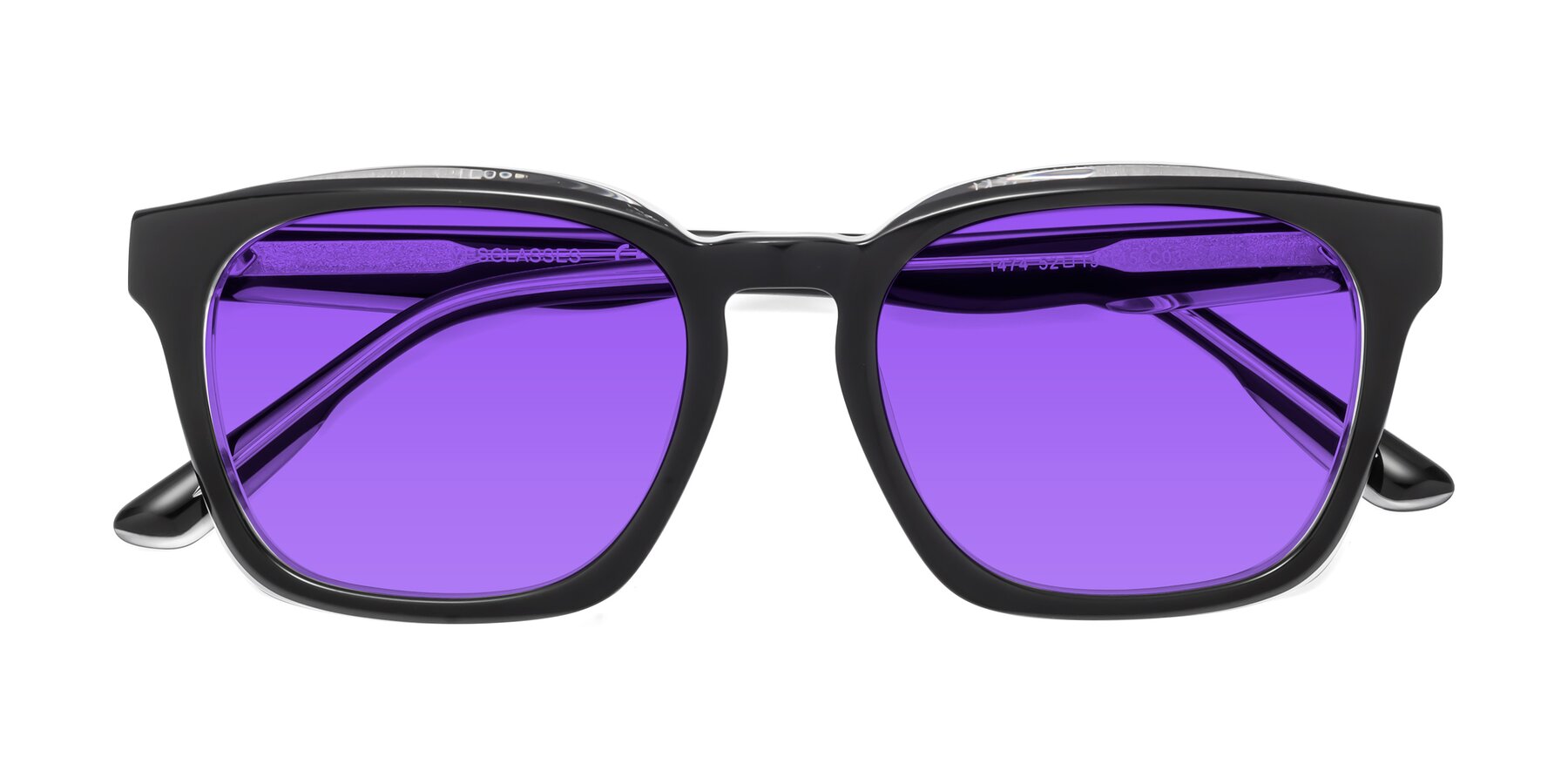 Folded Front of 1474 in Black-Clear with Purple Tinted Lenses